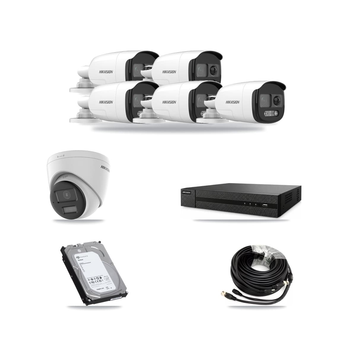 Hikvision 8-Channel 5MP – 4K CCTV Kit — 5 5MP Bullet + 1 4K Turret Cameras + 6TB Recording (DVR-8CH Recorder) - Image 1