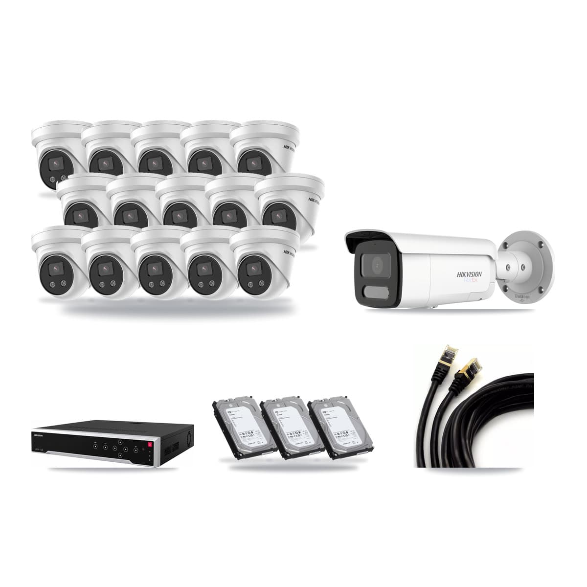 Hikvision 32-Channel 5MP – 4K CCTV Kit — 1 4K Bullet + 15 5MP Turret Cameras + 3× 6TB Recording - Image 1