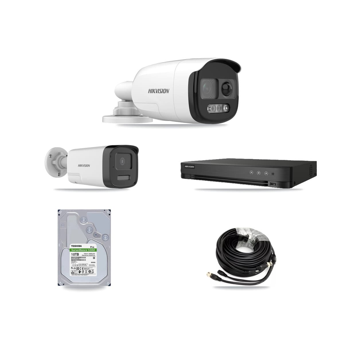Hikvision 8-Channel 5MP CCTV Kit — 5 DS-2CE12KF3T + 2 DS-2CE17K0T Bullet Cameras + 10TB Recording (IDS-7208HQHI Recorder)