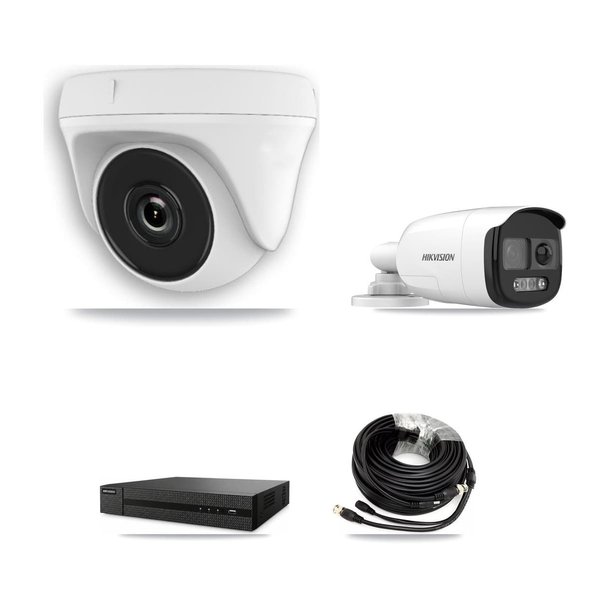 Hikvision 8-Channel 2MP – 5MP CCTV Kit — 1 DS-2CE12KF3T 5MP Bullet + 3 White HDT-2MP-N20W 2MP Dome Cameras + 3TB Recording (DVR-8CH Recorder)