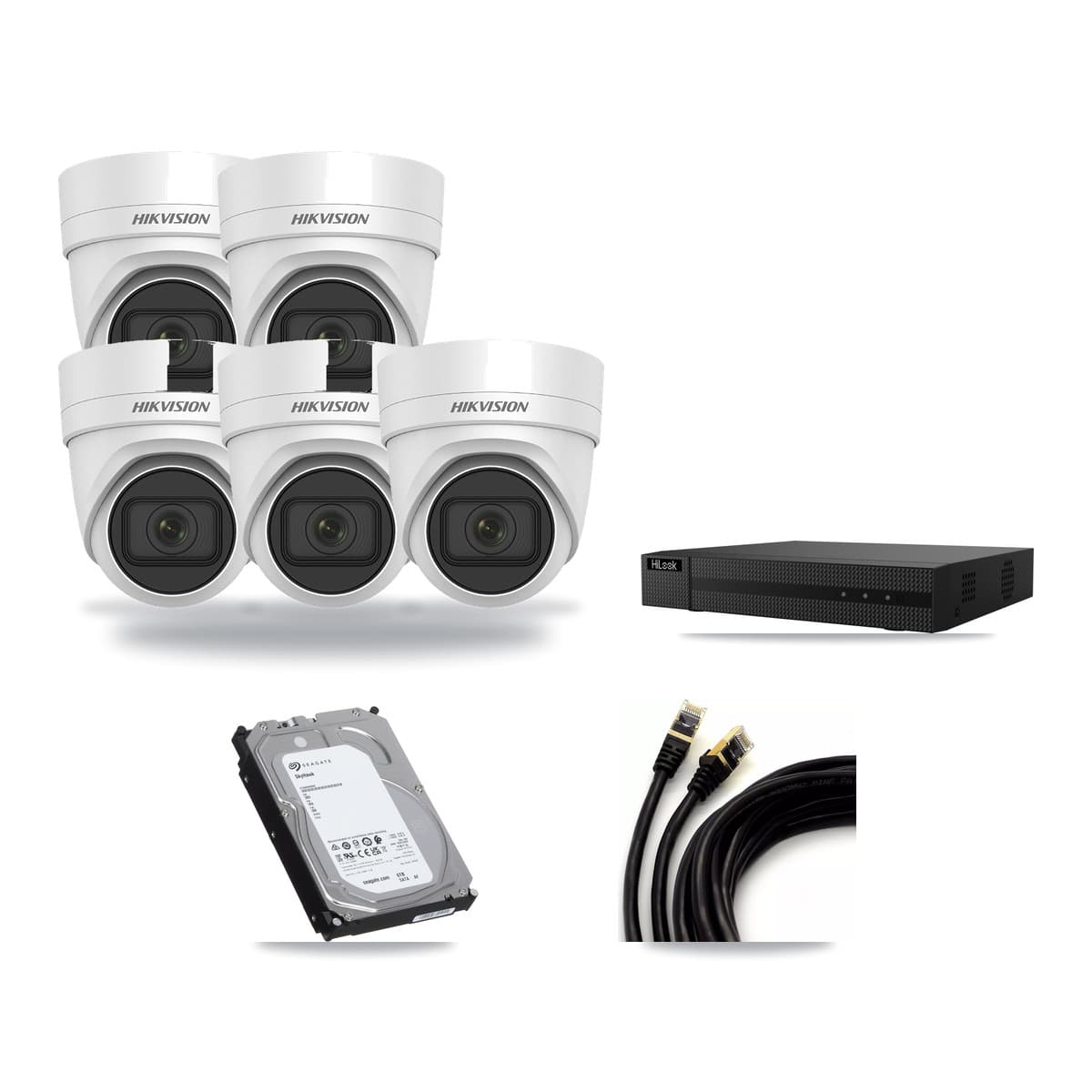 Hikvision & HiLook 8-Channel 4MP CCTV Kit — 5 DS-2CD2H45FWD Turret Cameras + 6TB Recording (NVR-108MH-D Recorder) - Image 1