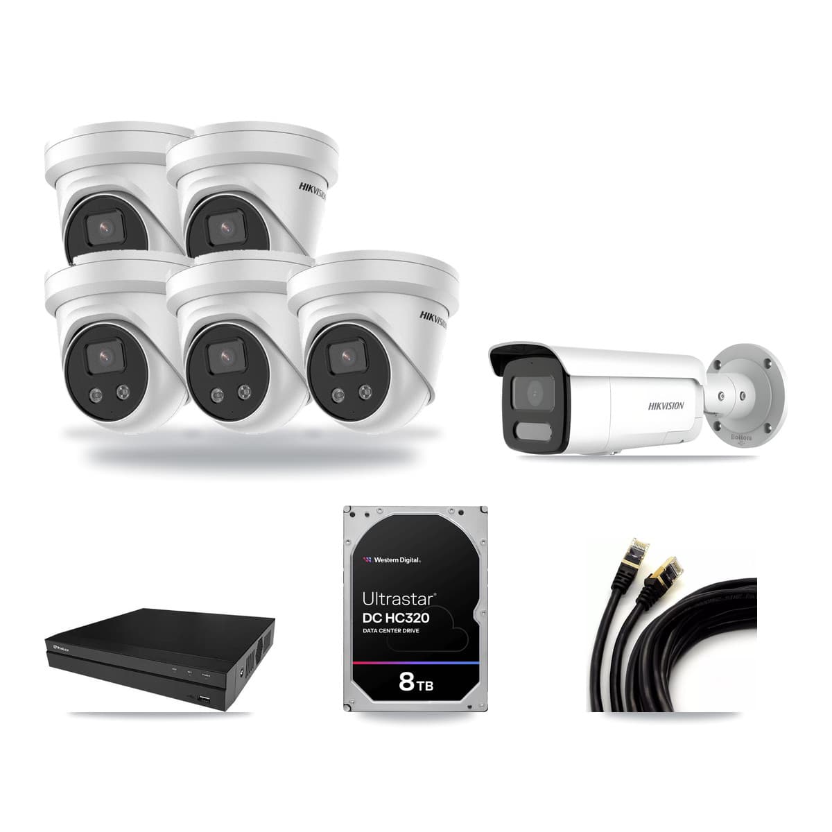 Hikvision & Prolux 8-Channel 4MP – 5MP CCTV Kit — 1 4MP Bullet + 5 5MP Turret Cameras + 8TB Recording - Image 1
