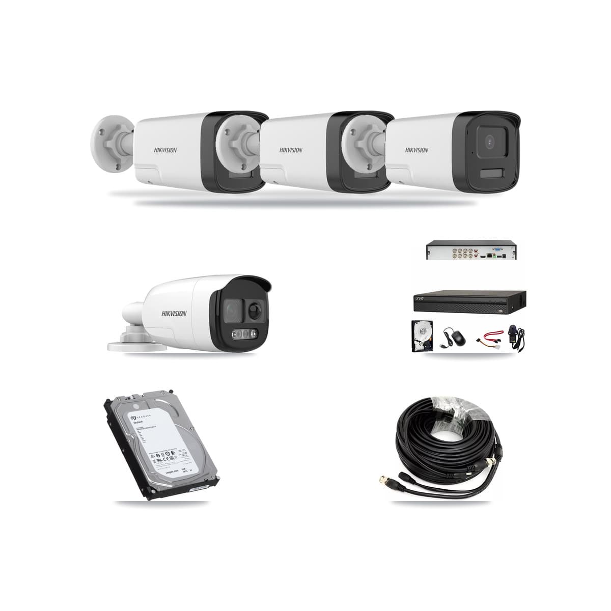 Hikvision & Dahua 8-Channel 5MP CCTV Kit — 1 DS-2CE12KF3T + 3 DS-2CE17K0T Bullet Cameras + 6TB Recording - Image 1