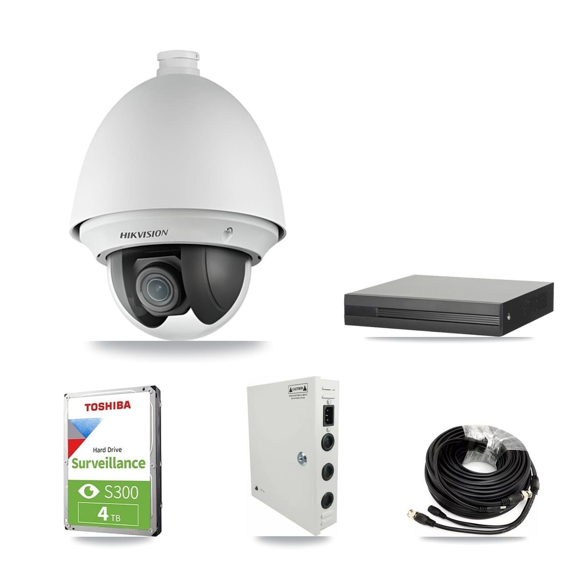 Hikvision 8-Channel 2MP CCTV Kit — 6 DS-2AE4225T PTZ Cameras + 4TB Recording (XVR-3108HS Recorder)