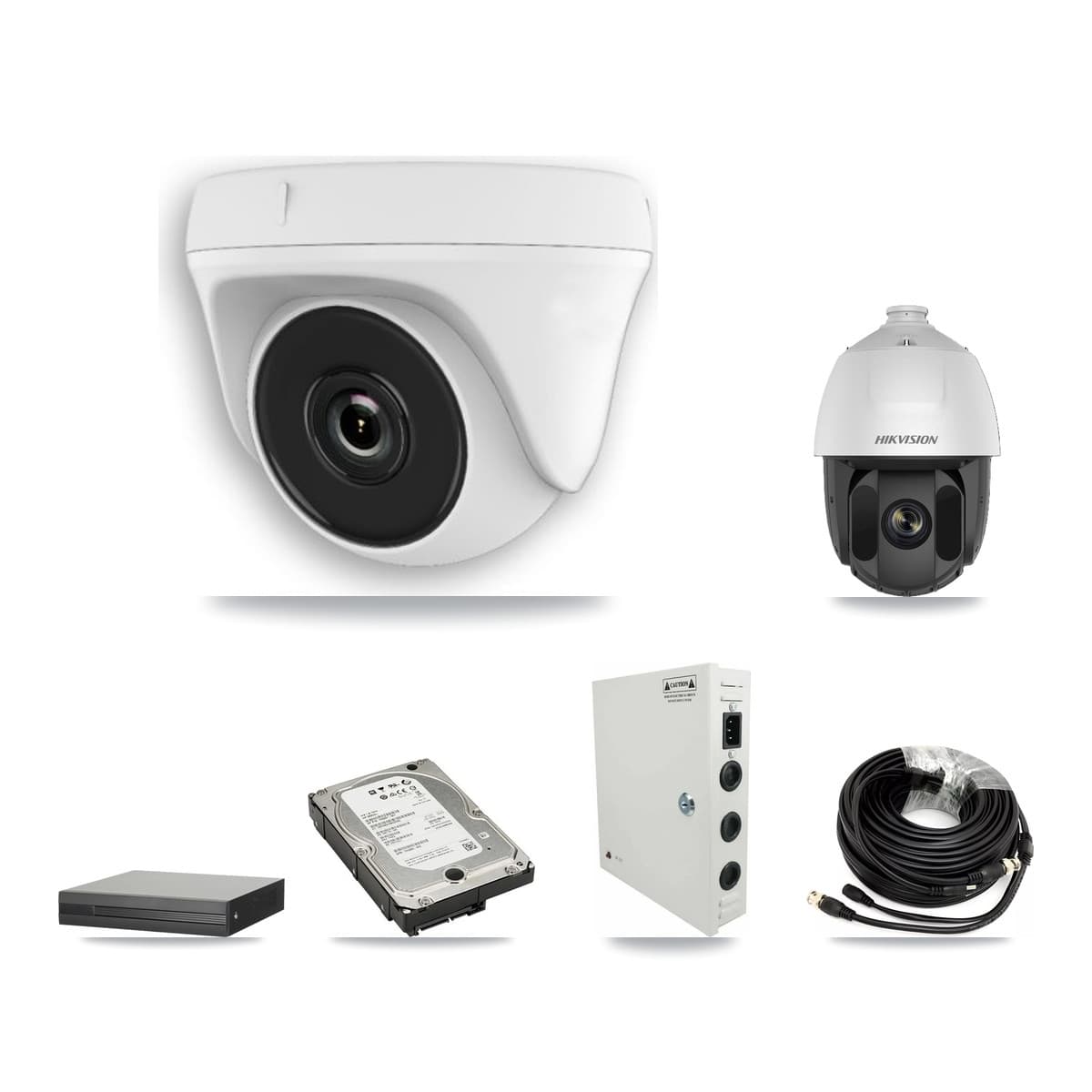 Hikvision 16-Channel 2MP CCTV Kit — 1 PTZ + 7 White Dome Cameras + 5TB Recording (XVR-3116HS Recorder)