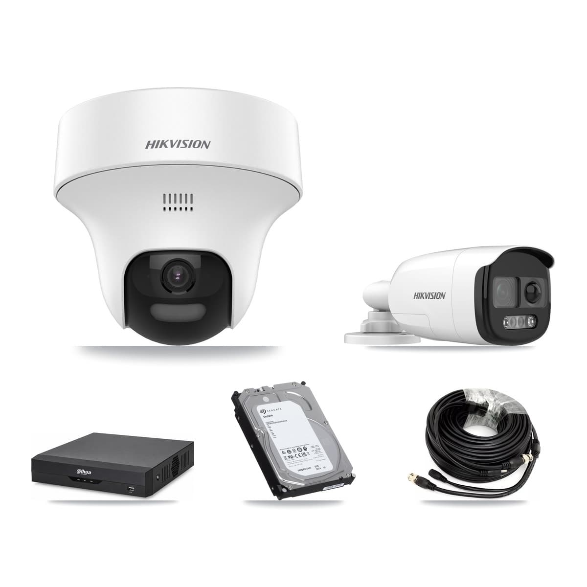Hikvision & Dahua 4-Channel 5MP CCTV Kit — 1 DS-2CE12KF3T Bullet + 3 DS-2CE70K0T Turret Cameras + 6TB Recording