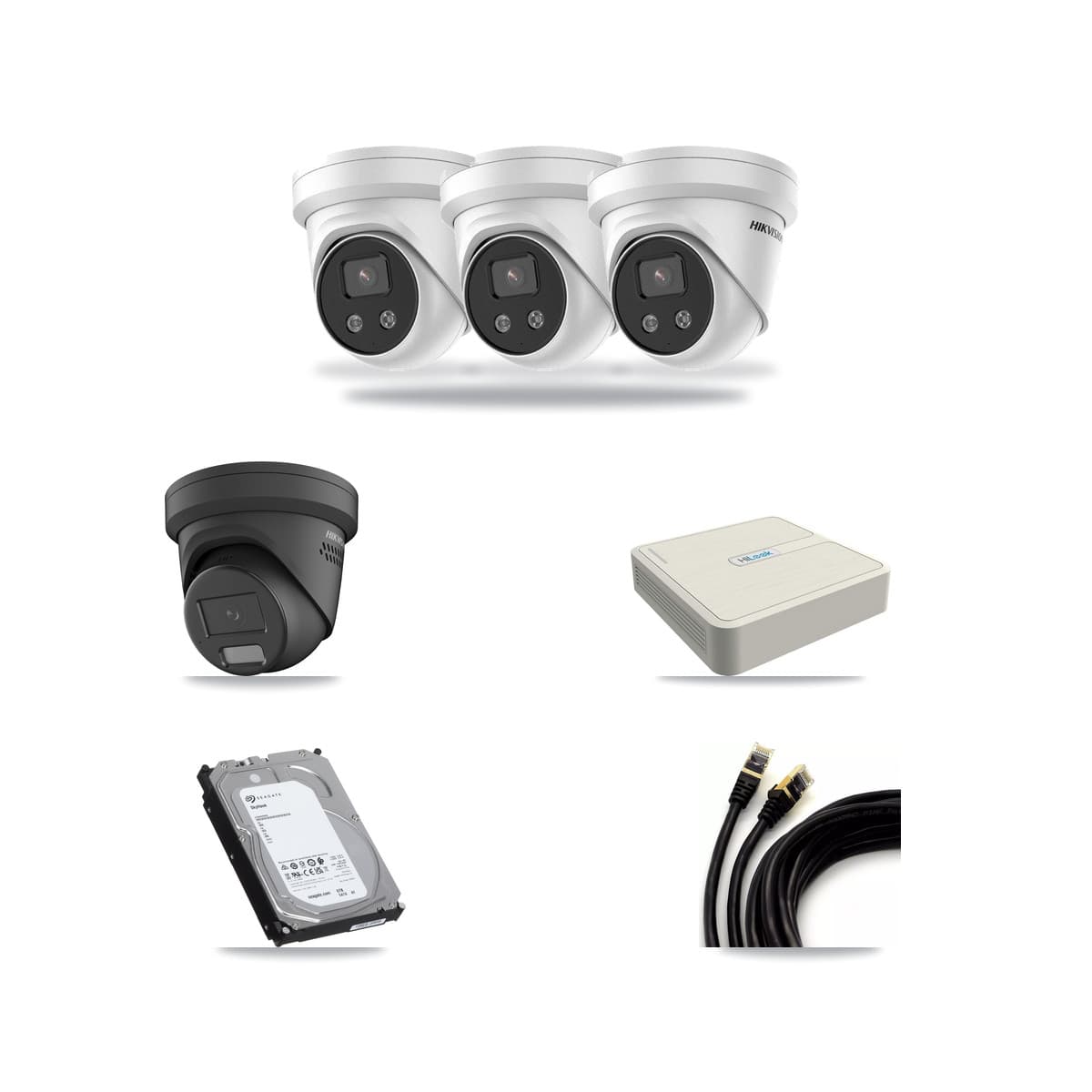 Hikvision & HiLook 8-Channel 4MP – 5MP CCTV Kit — 1 Black 4MP + 3 5MP Turret Cameras + 6TB Recording (NVR-108H-D Recorder) - Image 1