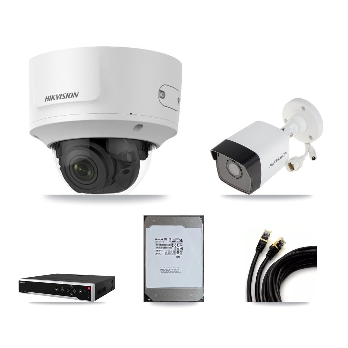 Hikvision 32-Channel 2MP – 5MP CCTV Kit — 5 5MP Bullet + 12 2MP Dome Cameras + 14TB Recording
