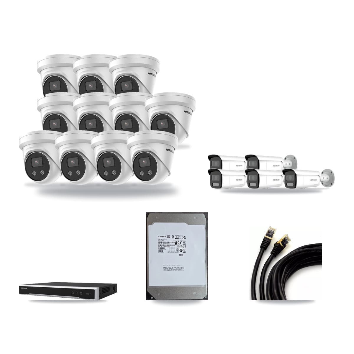 Hikvision 16-Channel 4MP – 5MP CCTV Kit — 5 4MP Bullet + 11 5MP Turret Cameras + 14TB Recording (DS-7616NI-M2 Recorder) - Image 1