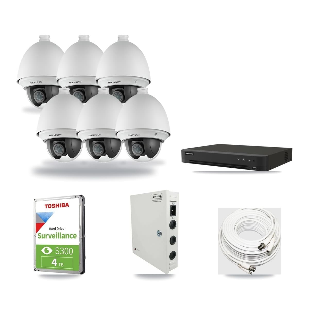 Hikvision 8-Channel 2MP CCTV Kit — 6 DS-2AE4225T-A PTZ Cameras + 4TB Recording (IDS-7208HUHI-M1/XT Recorder) - Image 1