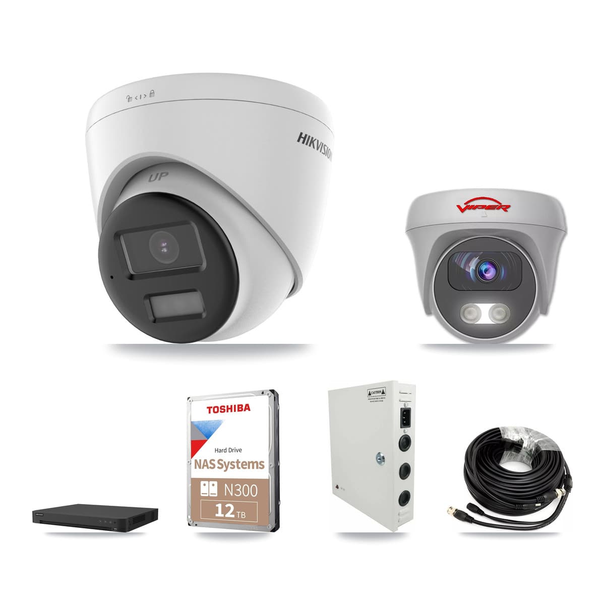 Hikvision & Viper 16-Channel 5MP – 4K CCTV Kit — 11 4K Turret + 1 5MP Cameras + 2× 12TB Recording