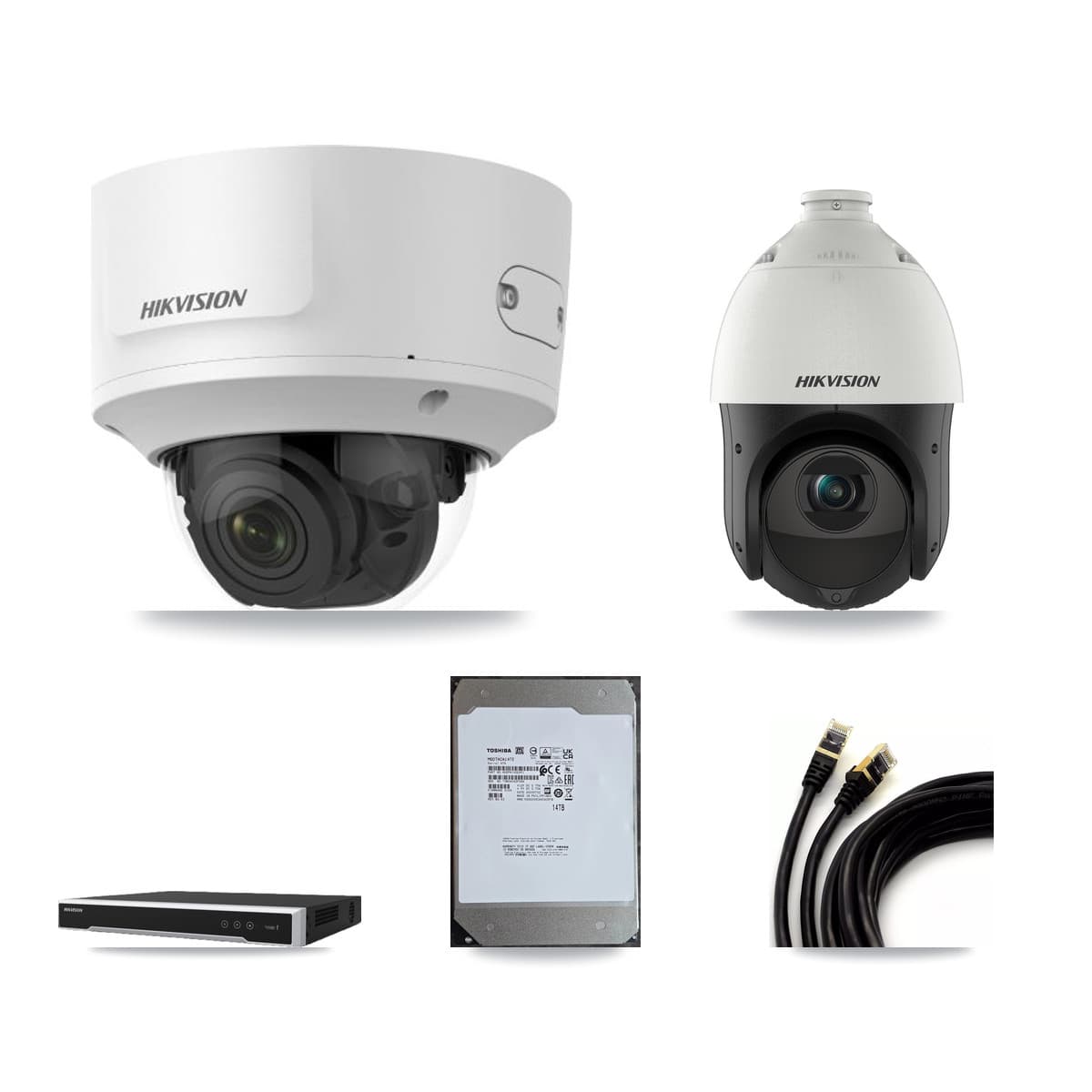 Hikvision 16-Channel 2MP – 4MP CCTV Kit — 10 2MP Dome + 5 4MP PTZ Cameras + 14TB Recording (DS-7616NI-M2 Recorder) - Image 1