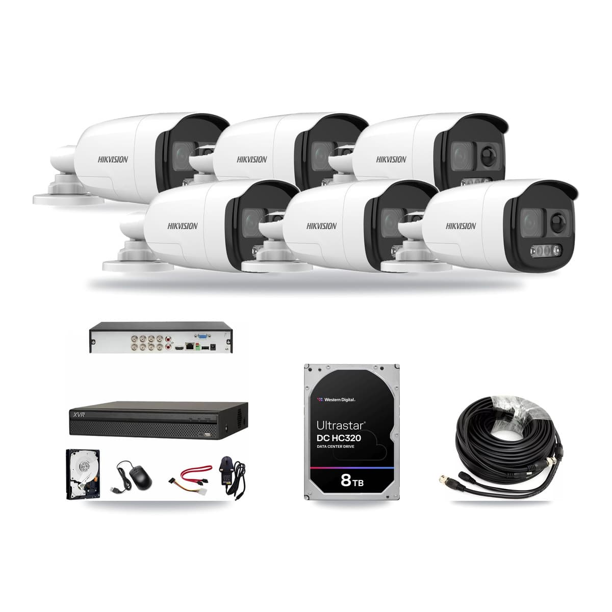 Hikvision & Dahua 8-Channel 5MP CCTV Kit — 6 DS-2CE12KF3T Bullet Cameras + 8TB Recording (XVR-3108AD Recorder) - Image 1