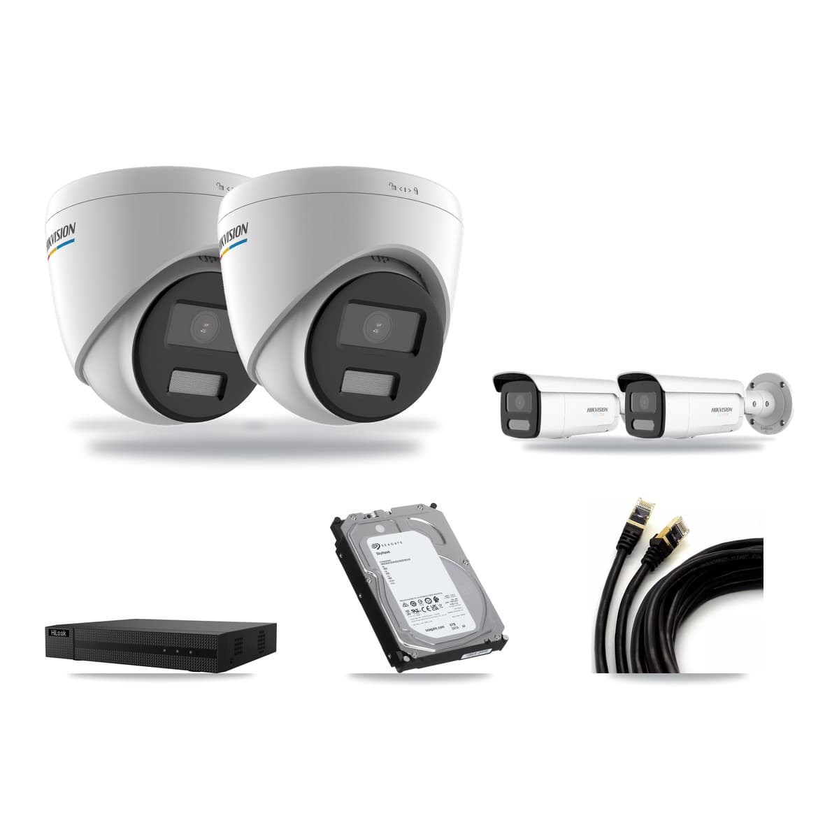 Hikvision & HiLook 8-Channel 2MP – 4K CCTV Kit — 2 2MP Turret + 2 4K Bullet Cameras + 6TB Recording - Image 1