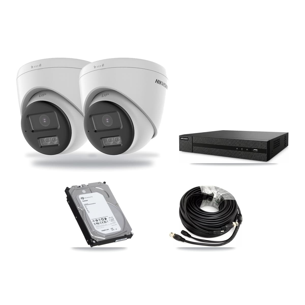 Hikvision 8-Channel 5MP CCTV Kit — 2 DS-2CE78K0T-LTS Turret Cameras + 6TB Recording (DVR-8CH-HYL8MP Recorder) - Image 1