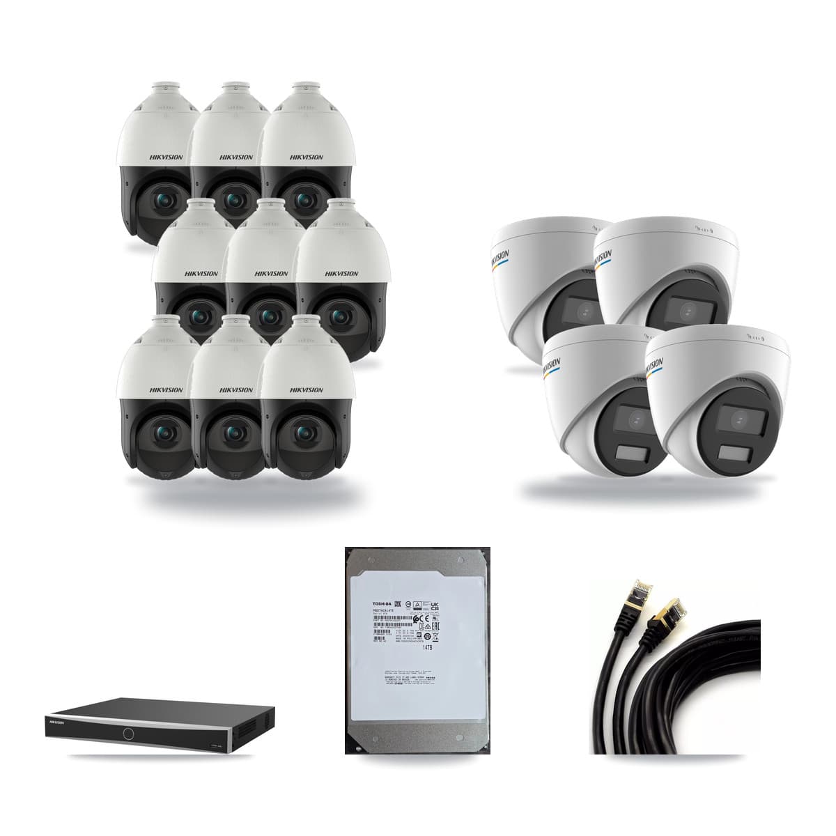 Hikvision 16-Channel 2MP – 4MP CCTV Kit — 4 2MP Turret + 9 4MP PTZ Cameras + 14TB Recording (DS-7616NXI Recorder) - Image 1