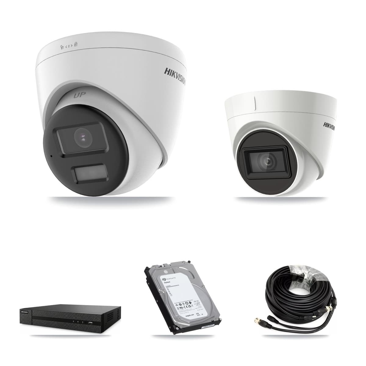 Hikvision 8-Channel 4K CCTV Kit — 2 DS-2CE78U0T + 2 DS-2CE78U1T Turret Cameras + 6TB Recording (DVR-8CH Recorder)