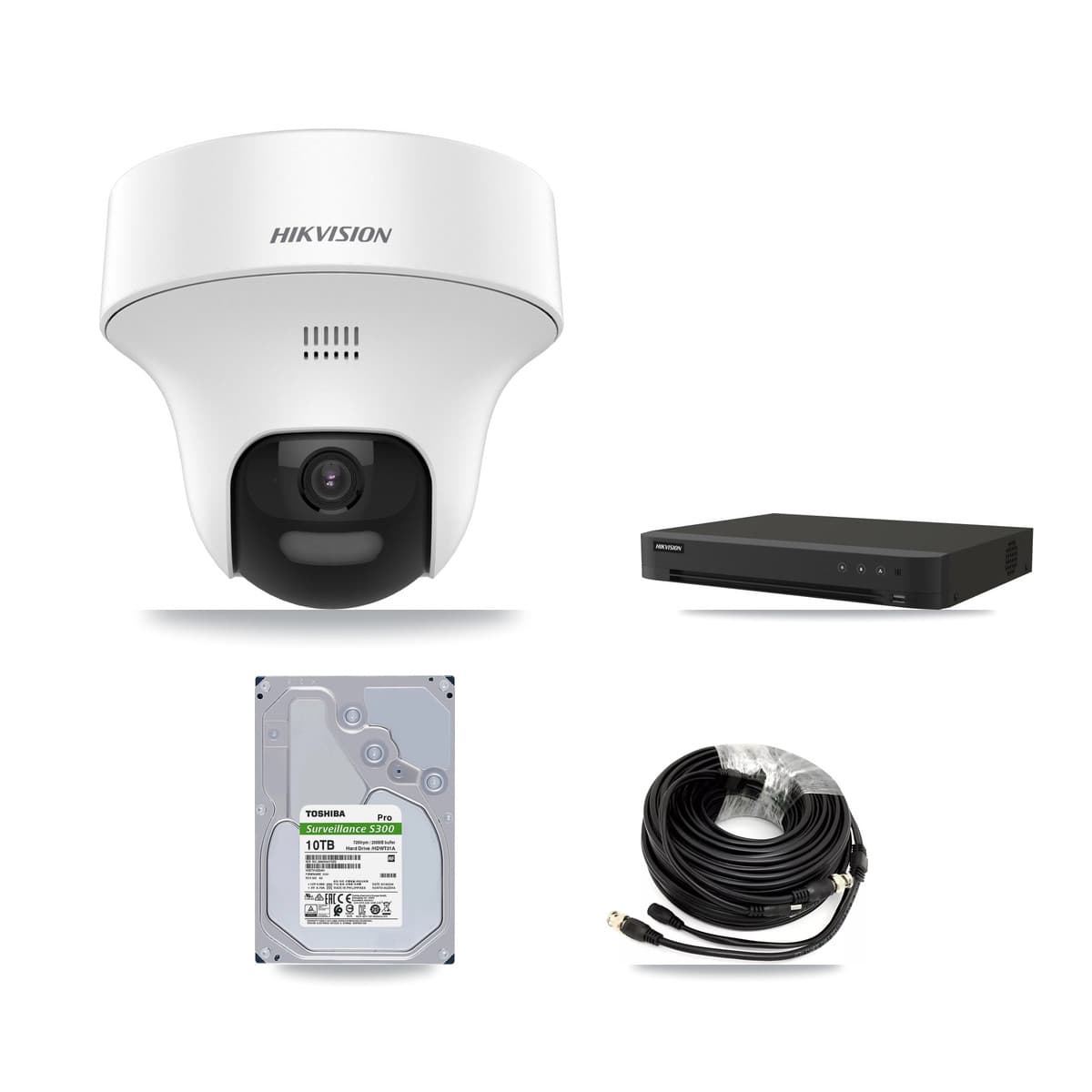 Hikvision 8-Channel 5MP CCTV Kit — 7 DS-2CE70K0T-PTLTS Turret Cameras + 10TB Recording (IDS-7208HUHI-M1/XT Recorder)