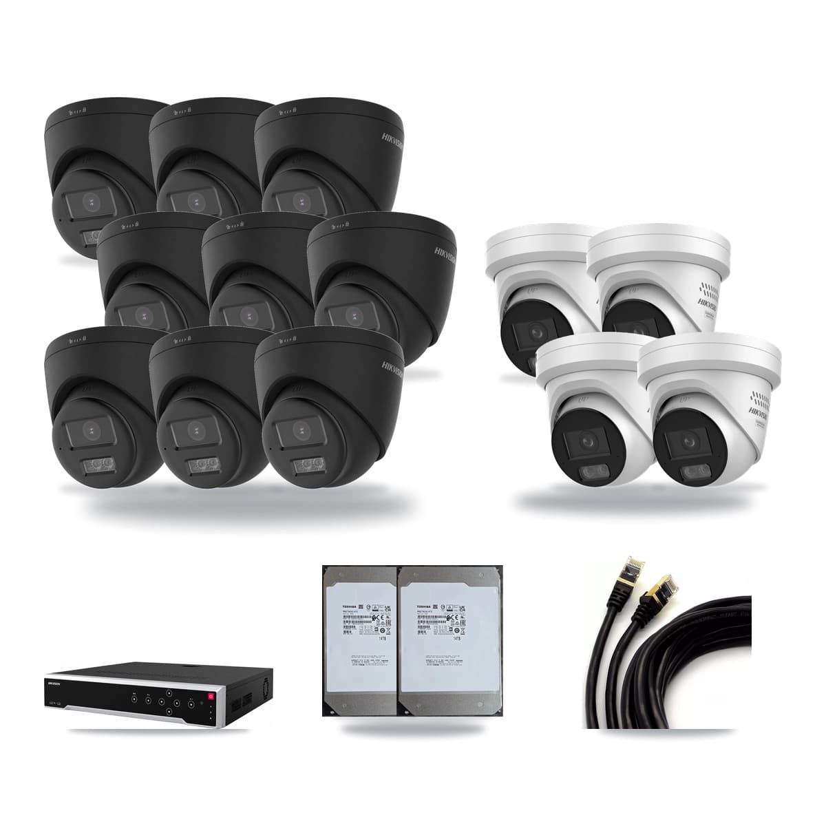 Hikvision 32-Channel 4MP – 4K CCTV Kit — 9 Black 4K + 4 4MP Turret Cameras + 2× 14TB Recording - Image 1