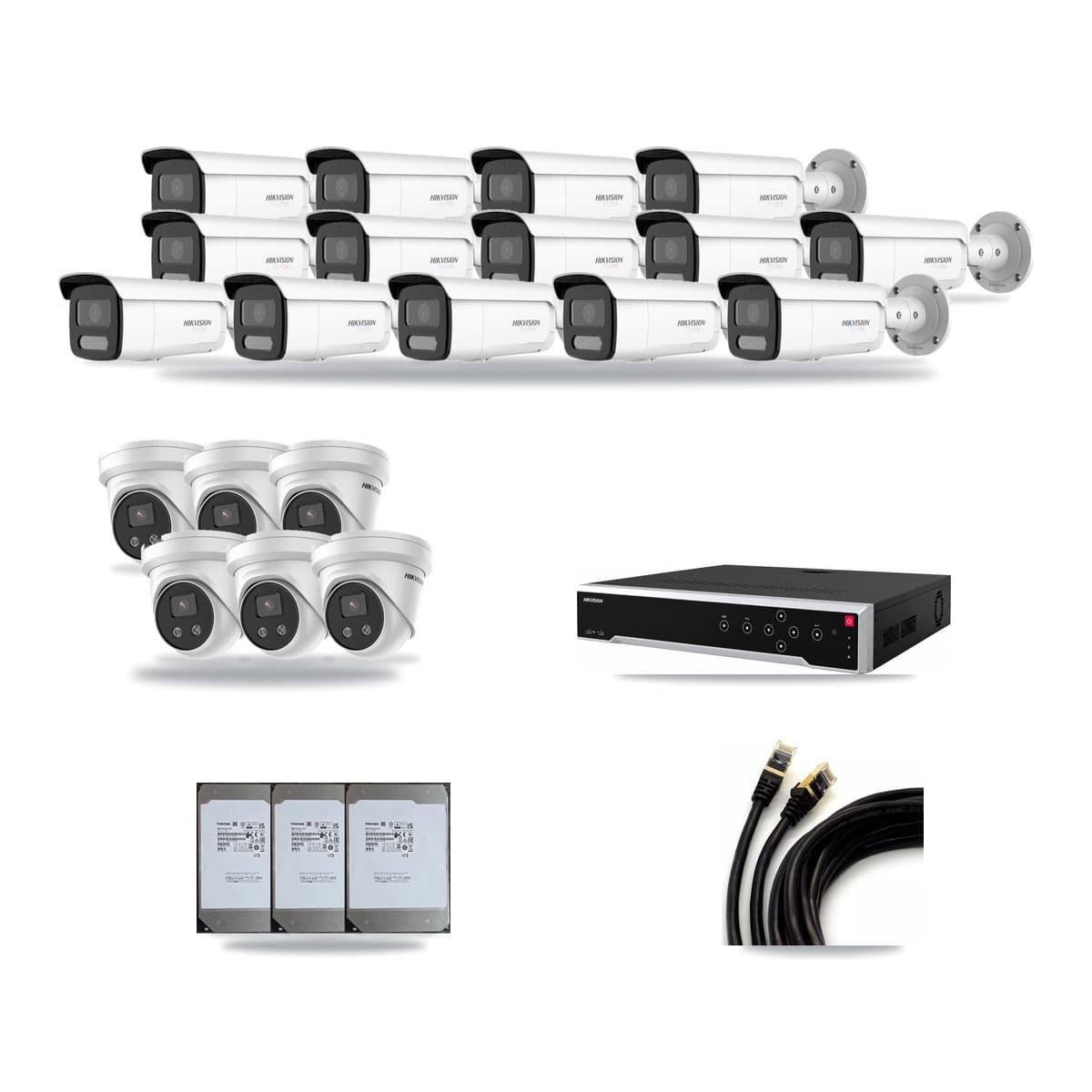 Hikvision 32-Channel 5MP – 4K CCTV Kit — 14 4K Bullet + 6 5MP Turret Cameras + 3× 14TB Recording - Image 1