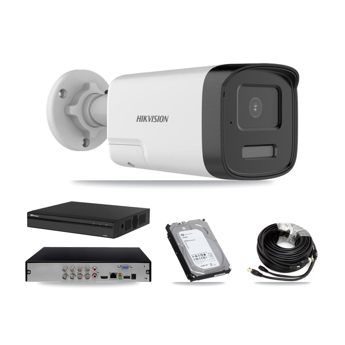 Hikvision & Prolux 8-Channel 5MP CCTV Kit — 4 DS-2CE17K0T Bullet Cameras + 6TB Recording (PXD-5108HS Recorder)