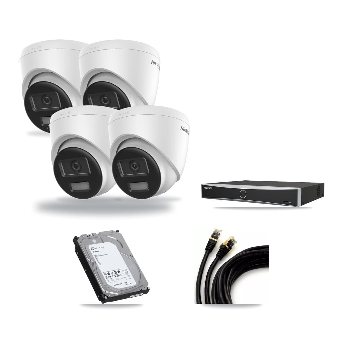 Hikvision 4-channel CCTV kit: 4 cameras (4× 4K Turret), 6TB hard drive