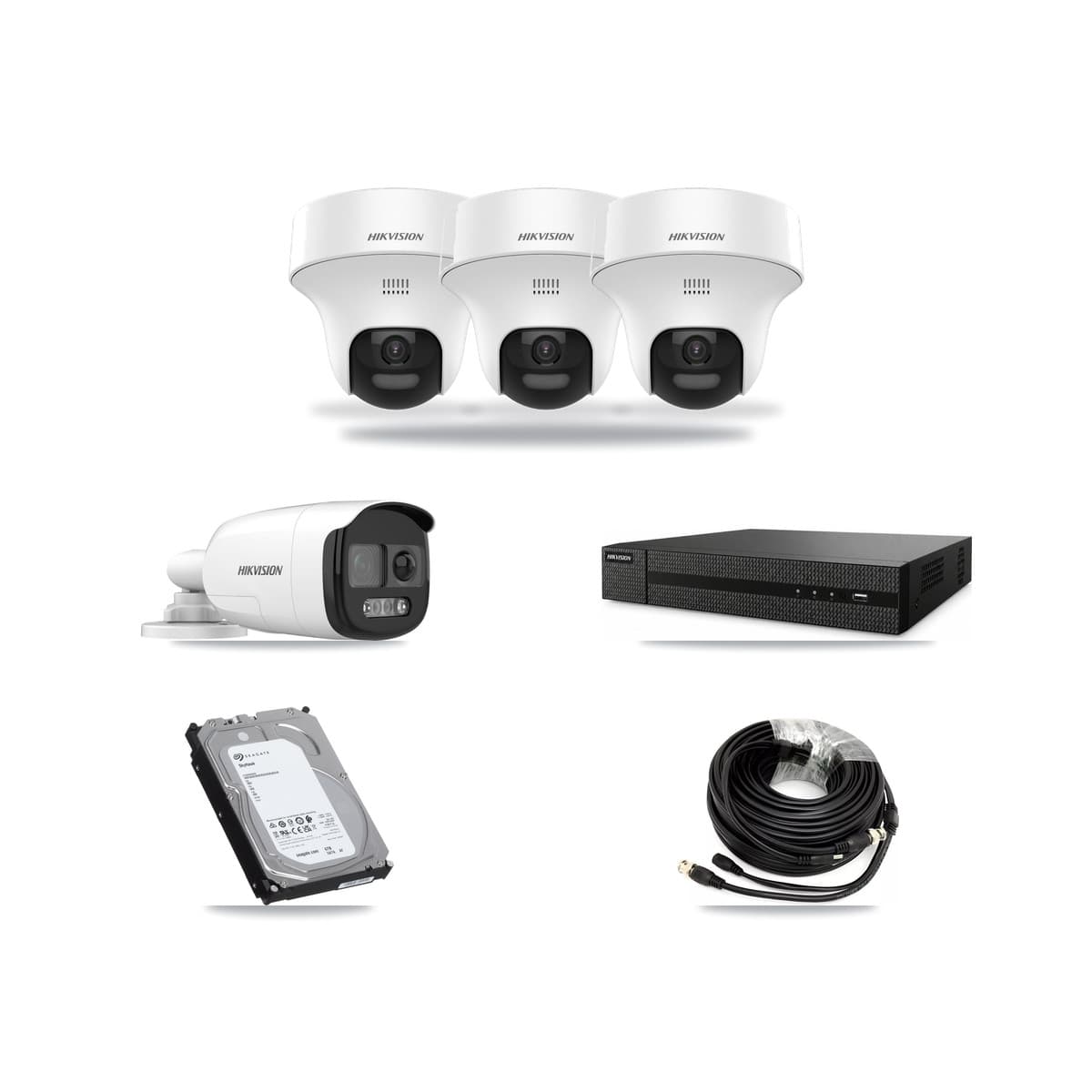 Hikvision 8-Channel 5MP CCTV Kit — 1 DS-2CE12KF3T Bullet + 3 DS-2CE70K0T Turret Cameras + 6TB Recording (DVR-8CH Recorder) - Image 1