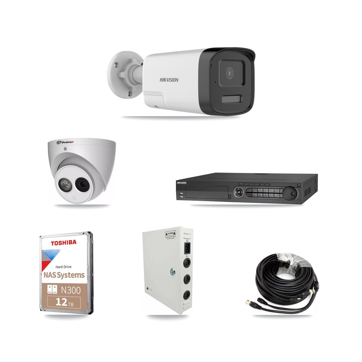 Hikvision & Prolux 32-Channel 4MP – 5MP CCTV Kit — 19 DS-2CE17K0T 5MP Bullet + 1 PXC-612C4W-A 4MP Turret Cameras + 2× 12TB Recording (IDS-7332HUHI Recorder)