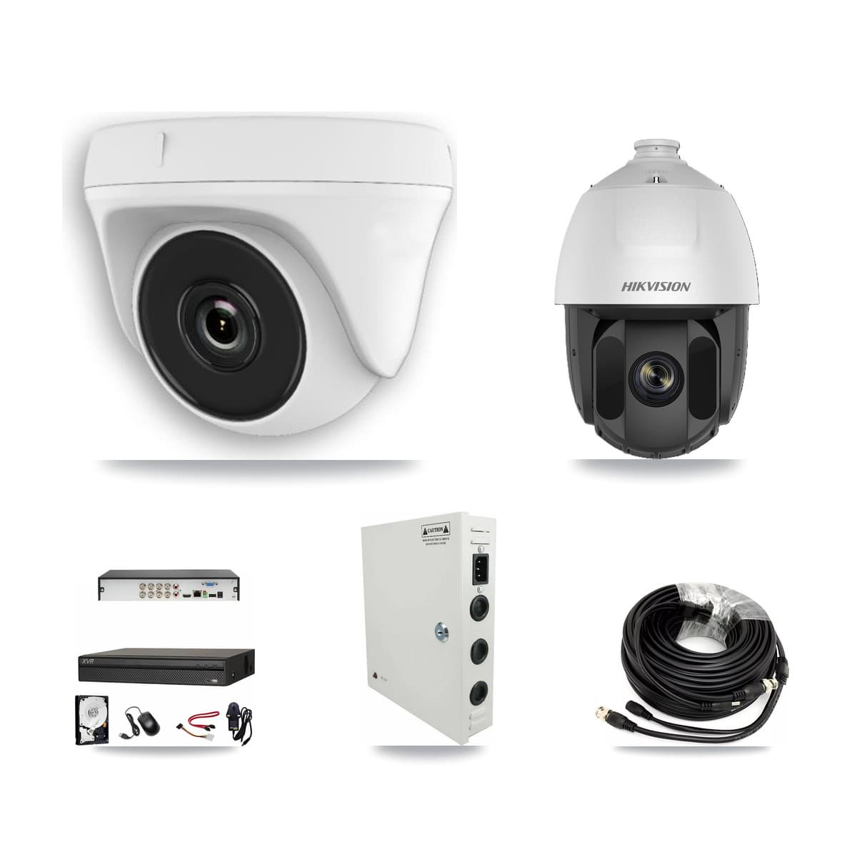 Hikvision & Dahua 8-Channel 2MP CCTV Kit — 1 PTZ + 3 White Dome Cameras + 3TB Recording (XVR-3108AD Recorder)