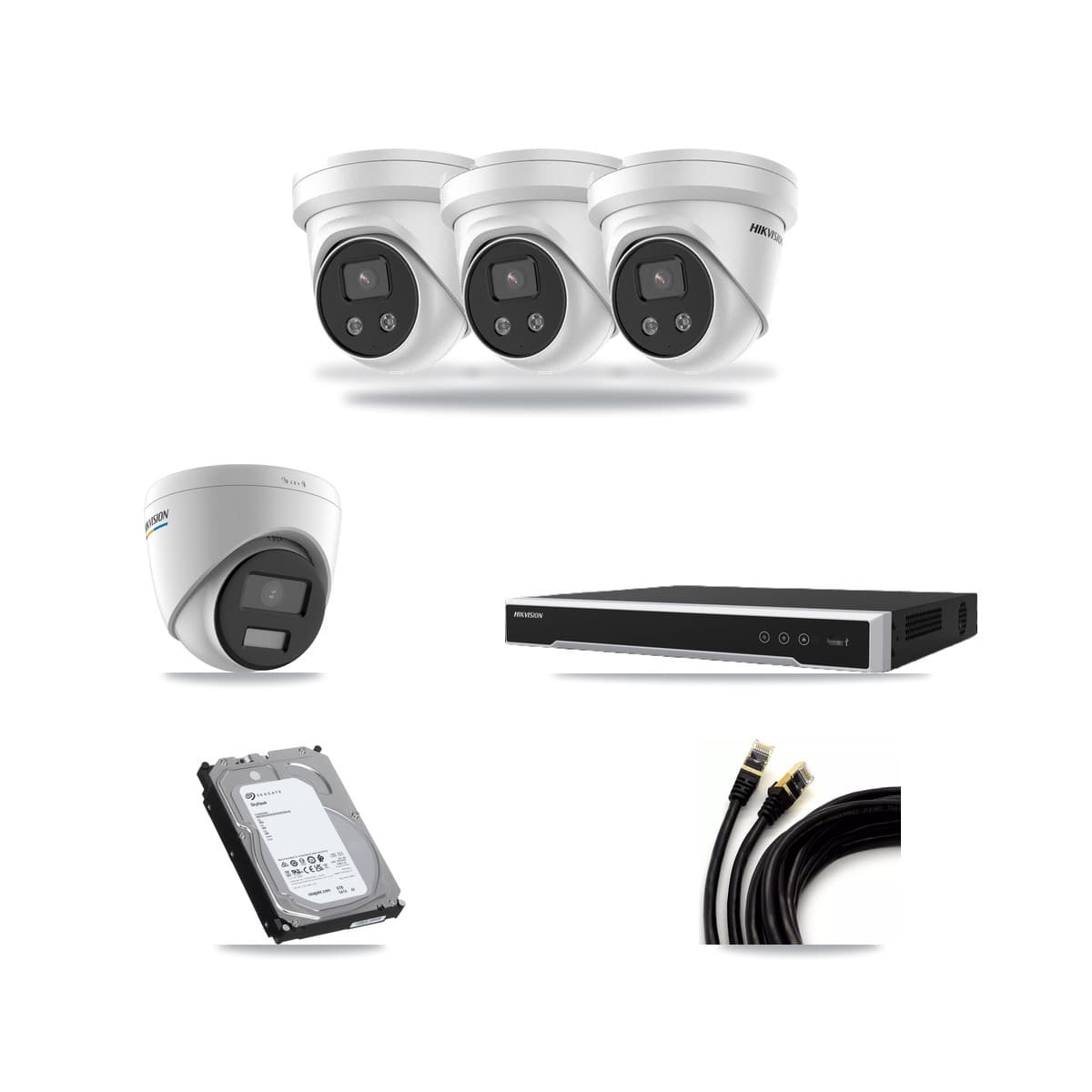 Hikvision 8-Channel 2MP – 5MP CCTV Kit — 1 2MP + 3 5MP Turret Cameras + 6TB Recording (DS-7608NI-M2 Recorder) - Image 1