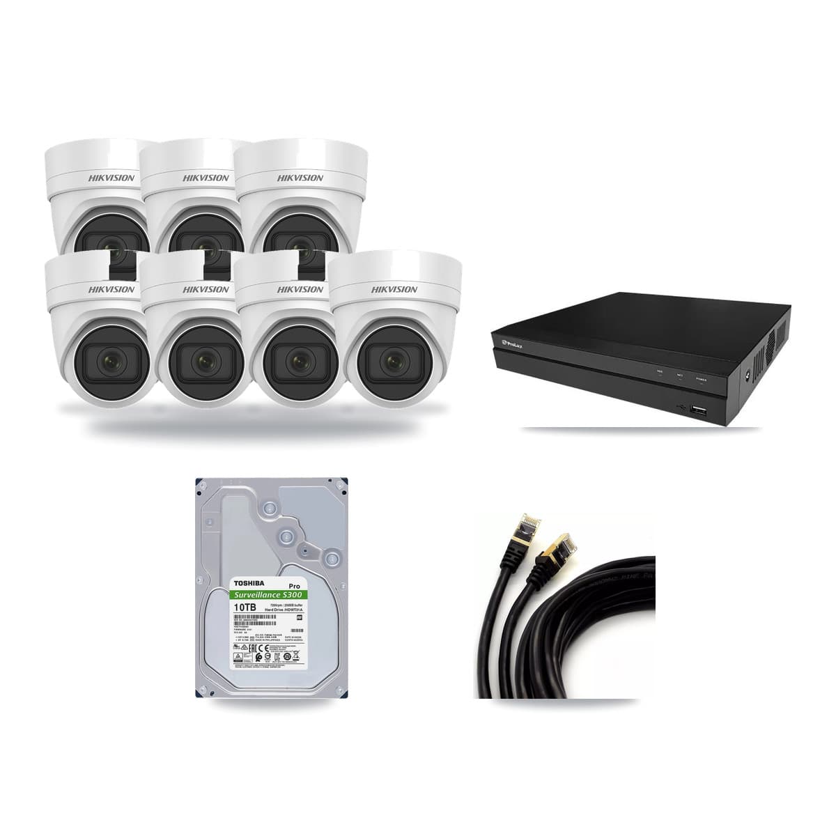 Hikvision & Prolux 8-Channel 4K CCTV Kit — 7 DS-2CD2H83G0 Turret Cameras + 10TB Recording - Image 1