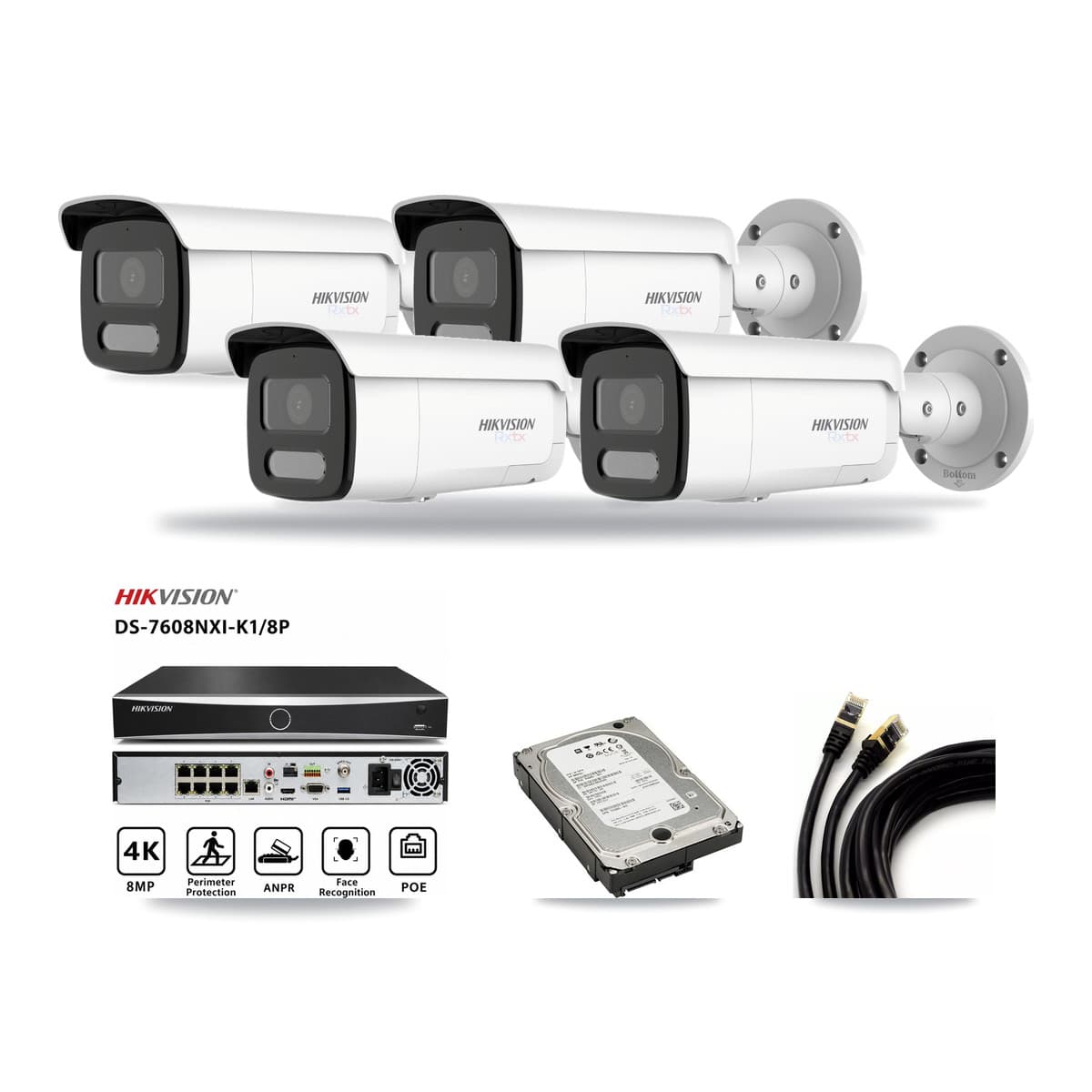 Hikvision 8-Channel 4K CCTV Kit — 4 White Bullet Cameras + 5TB Recording - Image 1