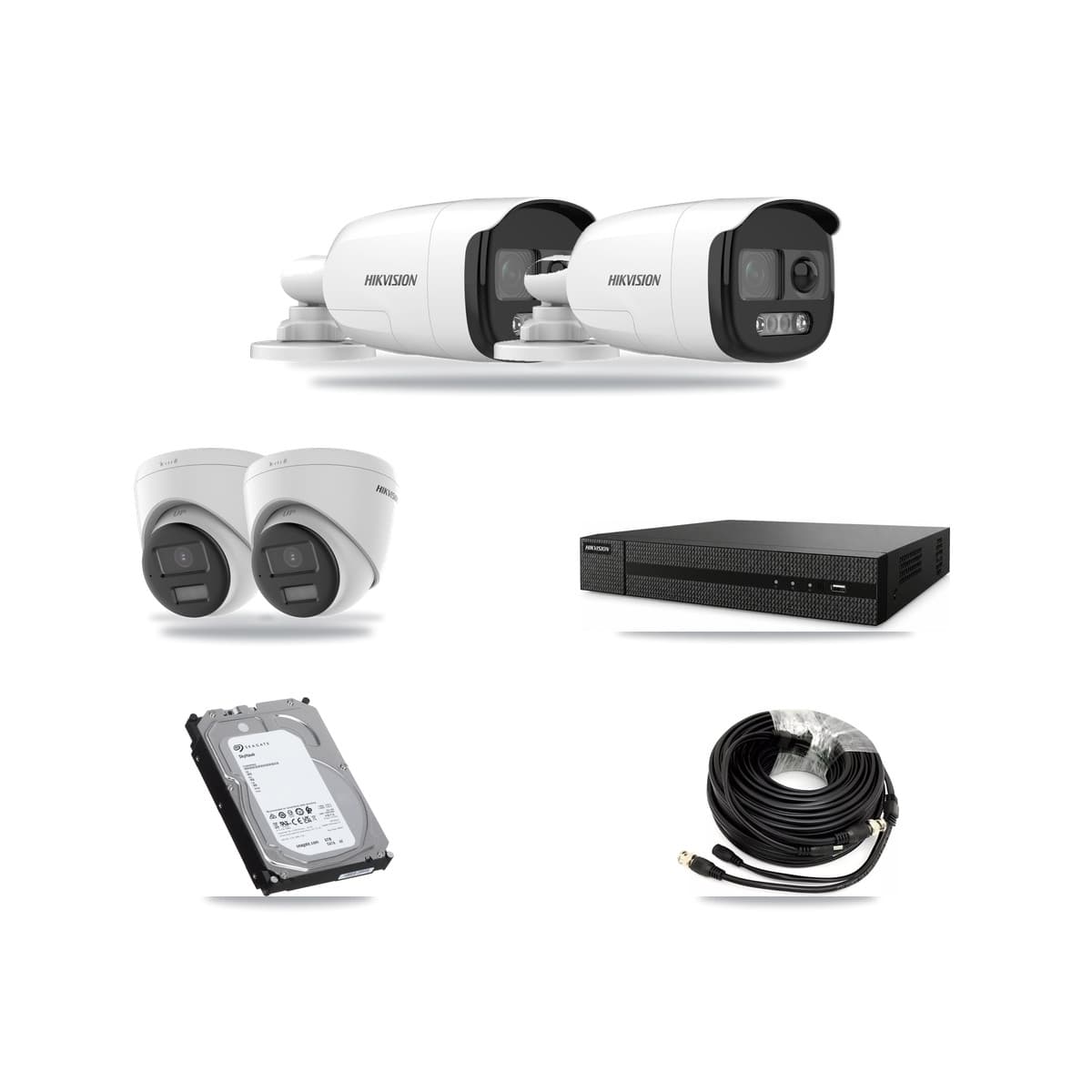 Hikvision 8-Channel 5MP – 4K CCTV Kit — 2 DS-2CE12KF3T 5MP Bullet + 2 DS-2CE78U0T 4K Turret Cameras + 6TB Recording (DVR-8CH Recorder) - Image 1