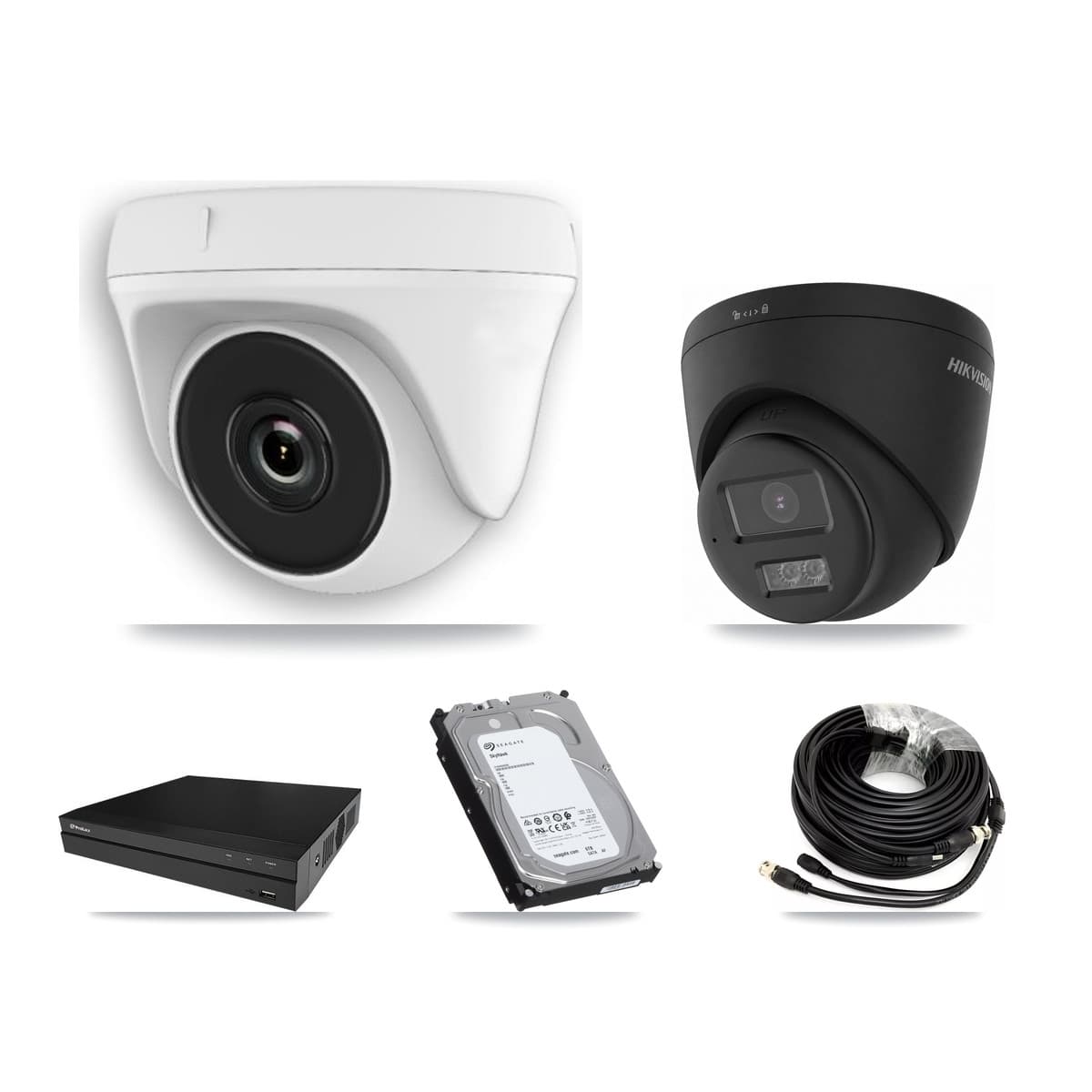 Hikvision & Prolux 8-Channel 2MP – 4K CCTV Kit — 1 Black 4K Turret + 3 White 2MP Dome Cameras + 6TB Recording