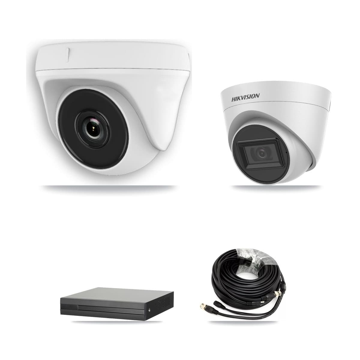 Hikvision 4-Channel 2MP – 5MP CCTV Kit — 1 White 5MP Turret + 3 White 2MP Dome Cameras + 3TB Recording (XVR-3104HS Recorder)
