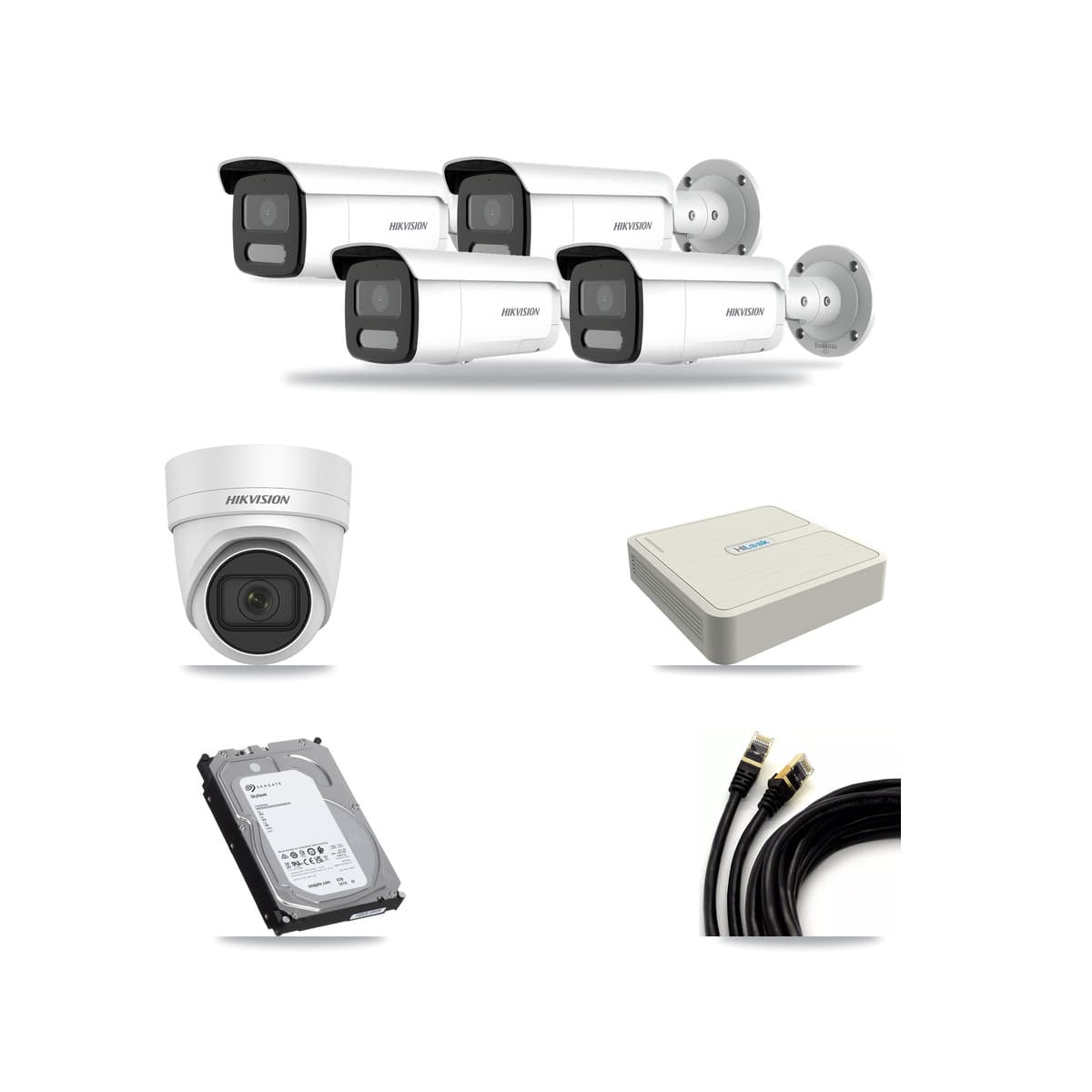 Hikvision & HiLook 8-Channel 4MP CCTV Kit — 1 DS-2CD2H45FWD Turret + 4 DS-2CD2T47G2H Bullet Cameras + 6TB Recording - Image 1