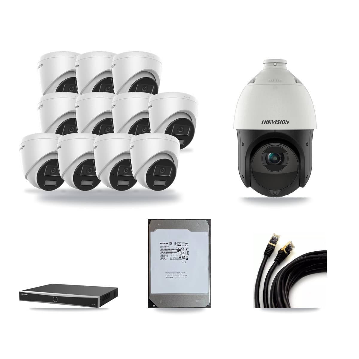 Hikvision 16-Channel 4MP CCTV Kit — 11 Turret + 1 PTZ Cameras + 14TB Recording (DS-7616NXI Recorder) - Image 1