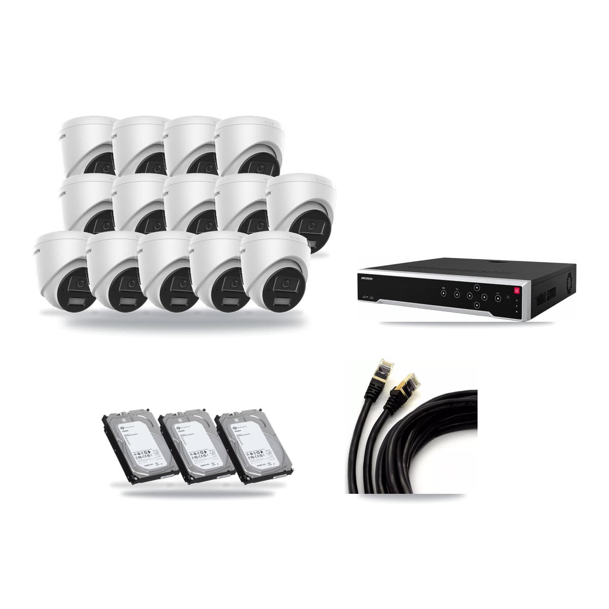 Hikvision 32-Channel 4MP CCTV Kit — 14 DS-2CD1343G2 Turret Cameras + 3× 6TB Recording - Image 1