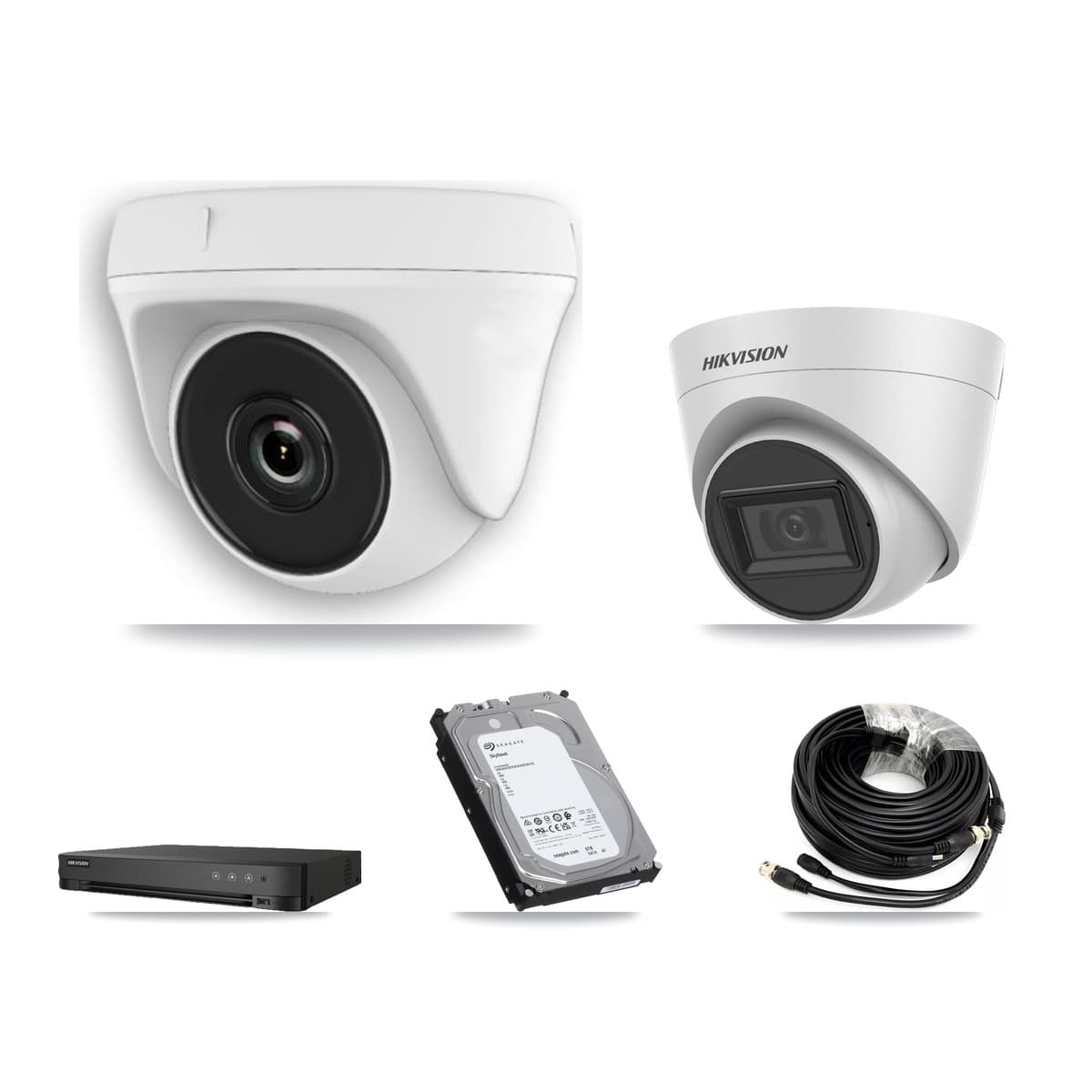 Hikvision 8-Channel 2MP – 5MP CCTV Kit — 1 White 5MP Turret + 7 White 2MP Dome Cameras + 6TB Recording (IDS-7208HQHI Recorder)