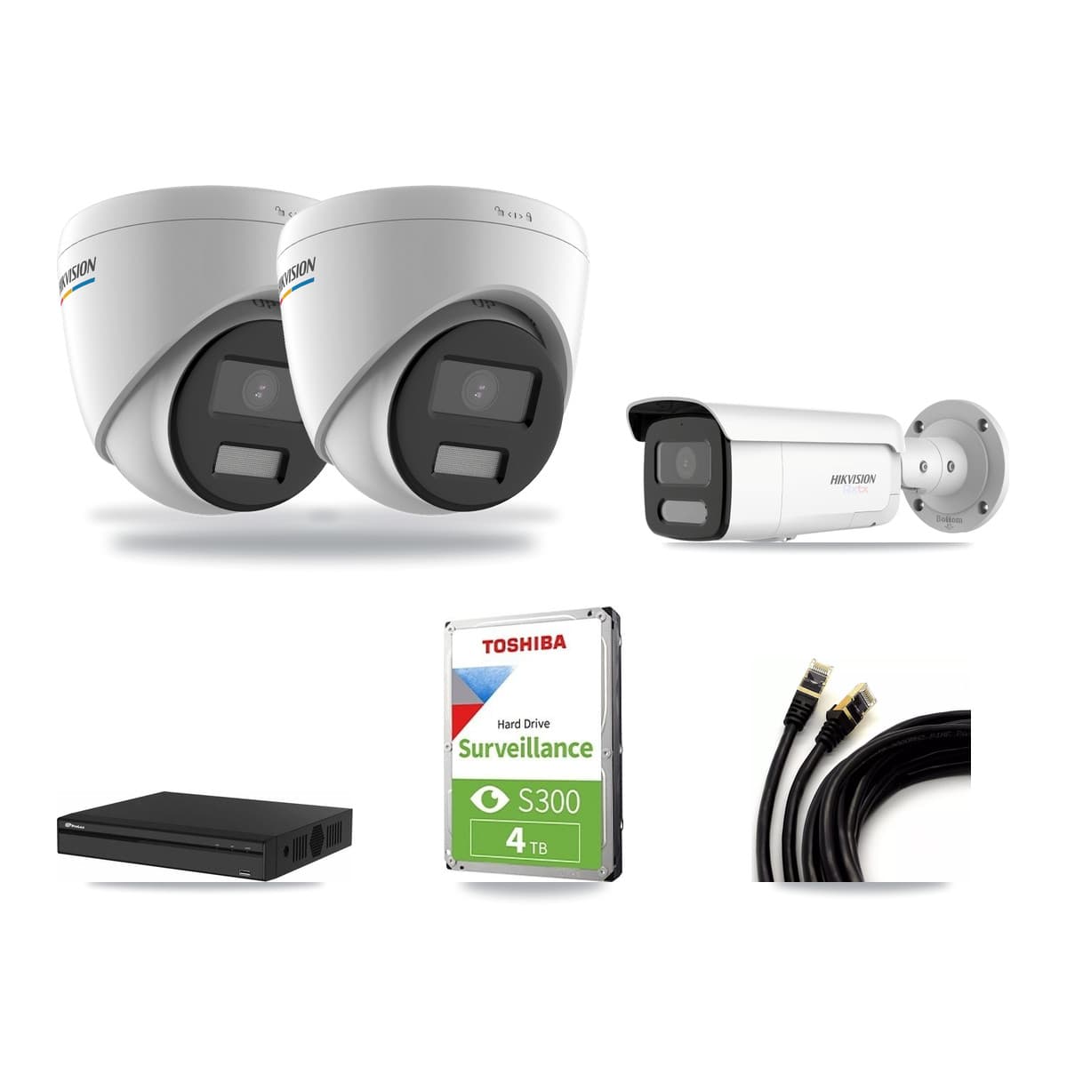Hikvision & Prolux 4-Channel 2MP – 4K CCTV Kit — 2 2MP Turret + 1 4K Bullet Cameras + 4TB Recording - Image 1
