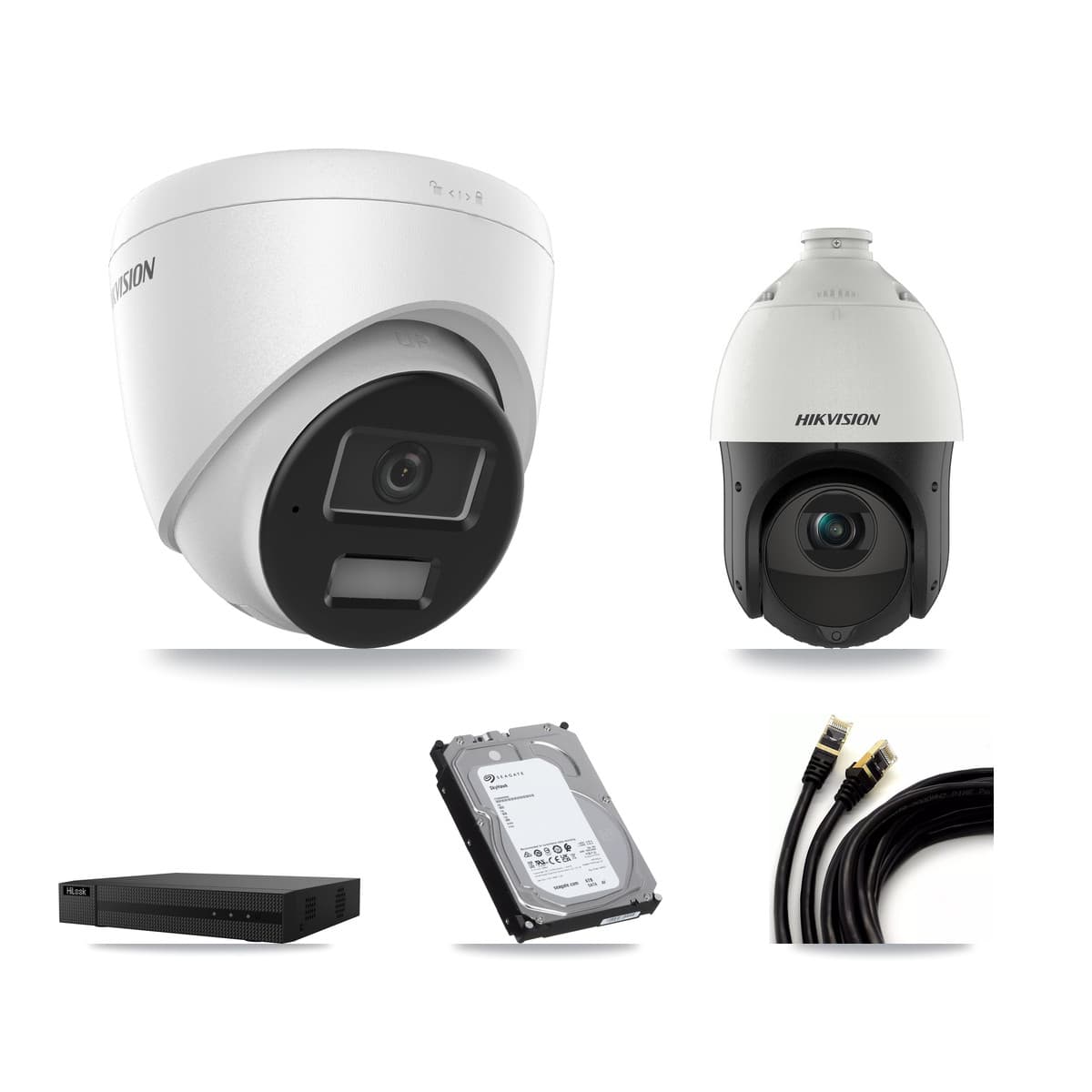 Hikvision & HiLook 8-Channel 4MP CCTV Kit — 7 Turret + 1 PTZ Cameras + 6TB Recording (NVR-108MH-D Recorder)