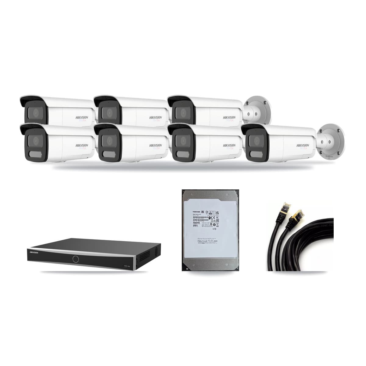 Hikvision 16-channel CCTV kit: 7 cameras (7× 4K Bullet), 14TB hard drive