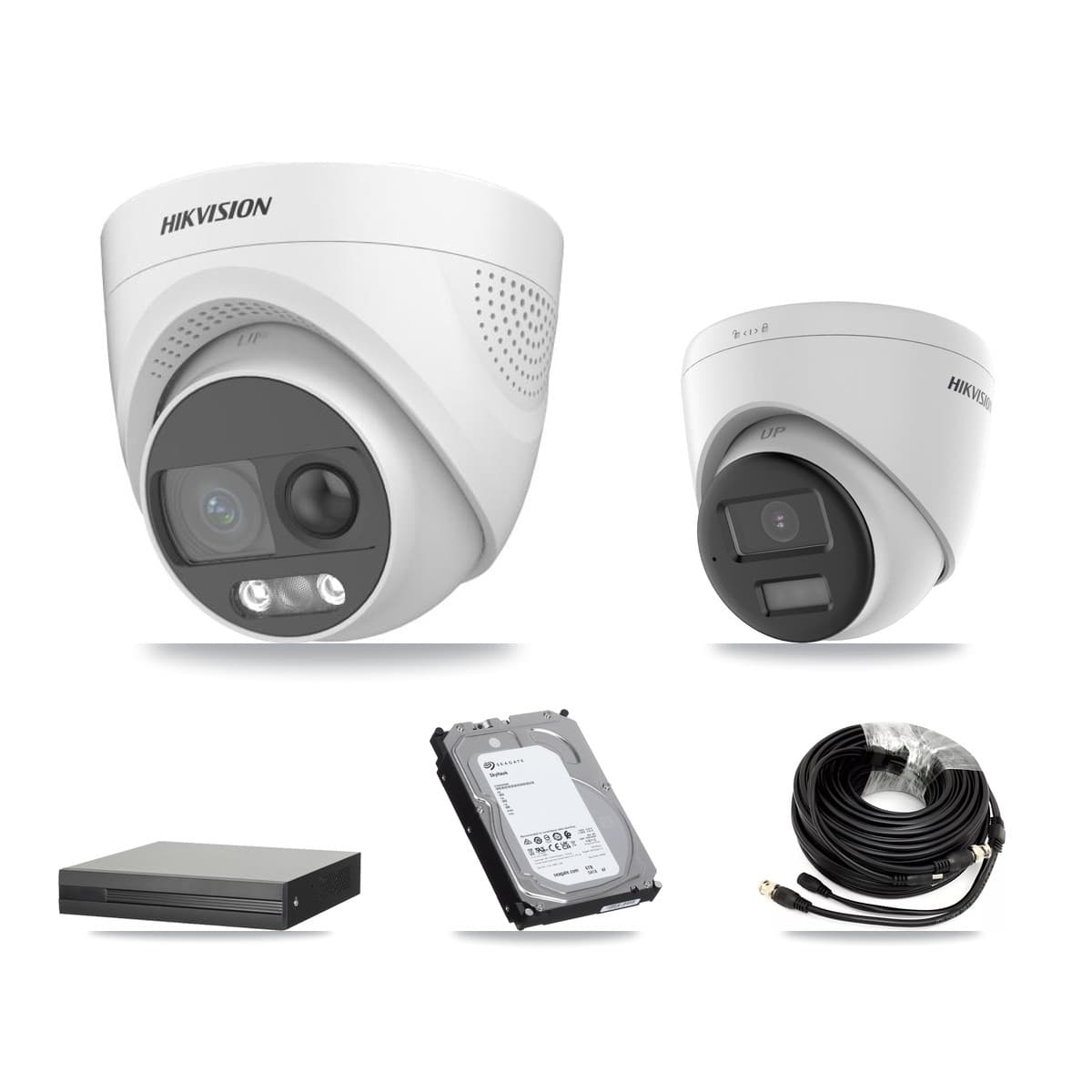 Hikvision 4-Channel 5MP CCTV Kit — 2 DS-2CE72KF3T + 1 DS-2CE78K0T Turret Cameras + 6TB Recording (XVR-3104HS Recorder) - Image 1