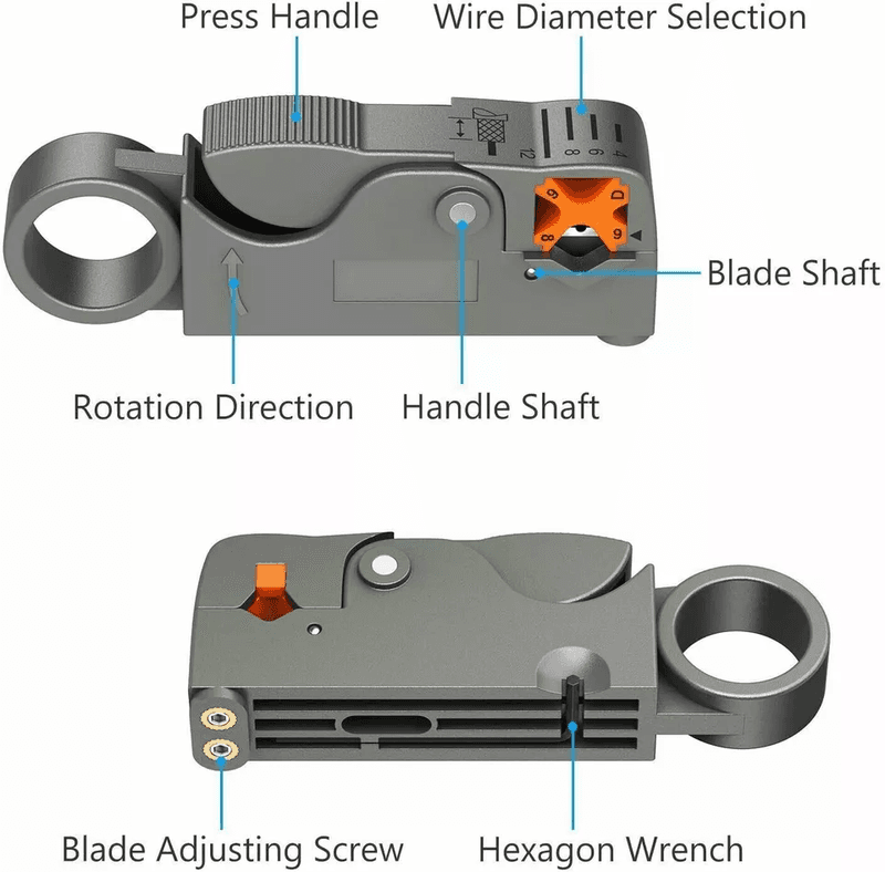 HT-332 rotary coaxial cable stripper tool for RG6, RG58, RG59 cables
