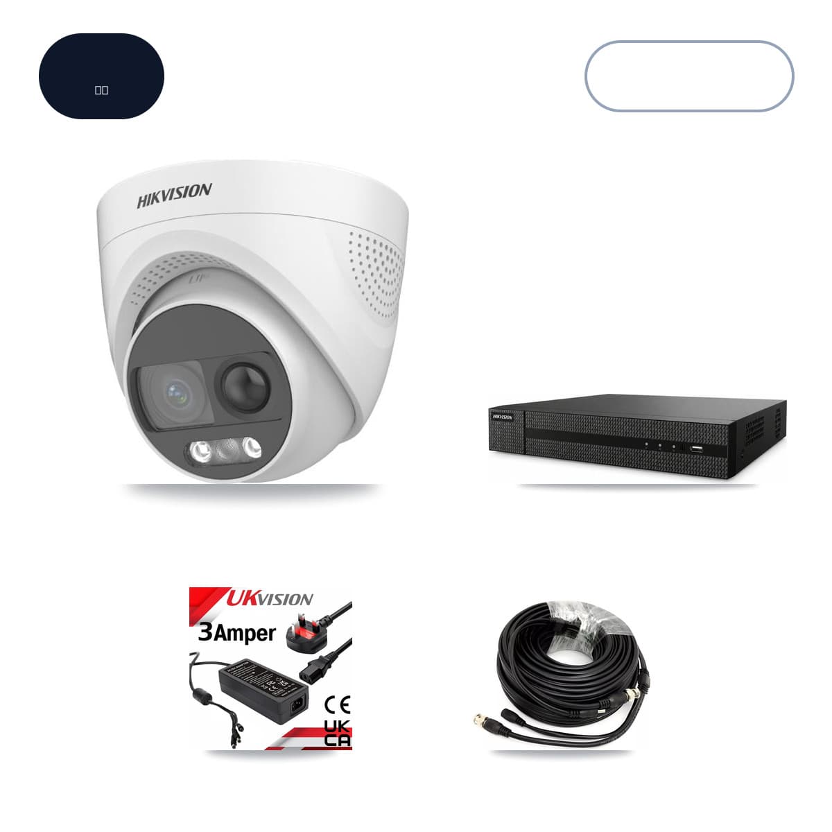 Hikvision 8-Channel 5MP CCTV Kit — 4 DS-2CE72KF3T Turret Cameras + 6TB Recording (DVR-8CH Recorder)