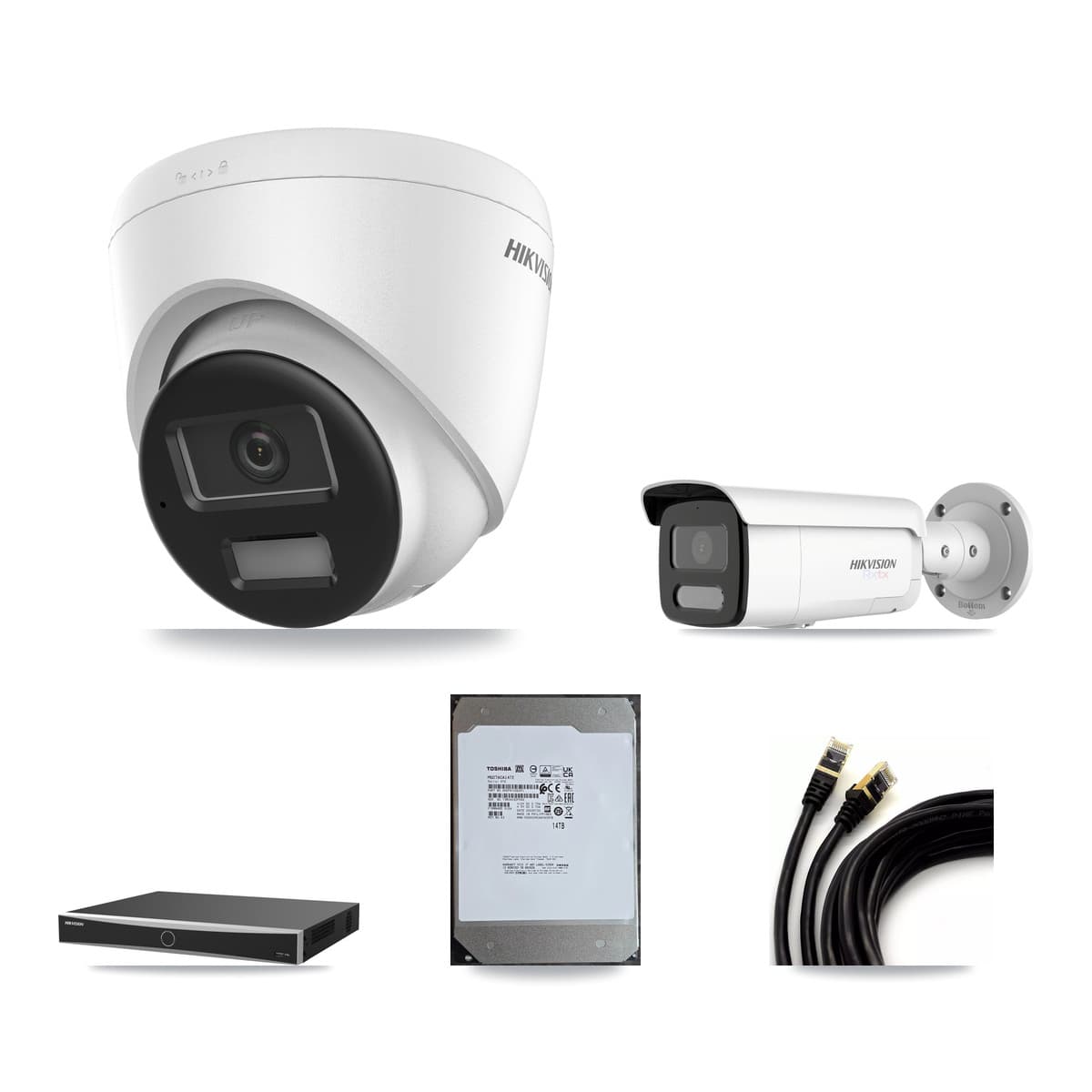 Hikvision 16-Channel 4K CCTV Kit — 8 Turret + 1 Bullet Cameras + 2× 14TB Recording