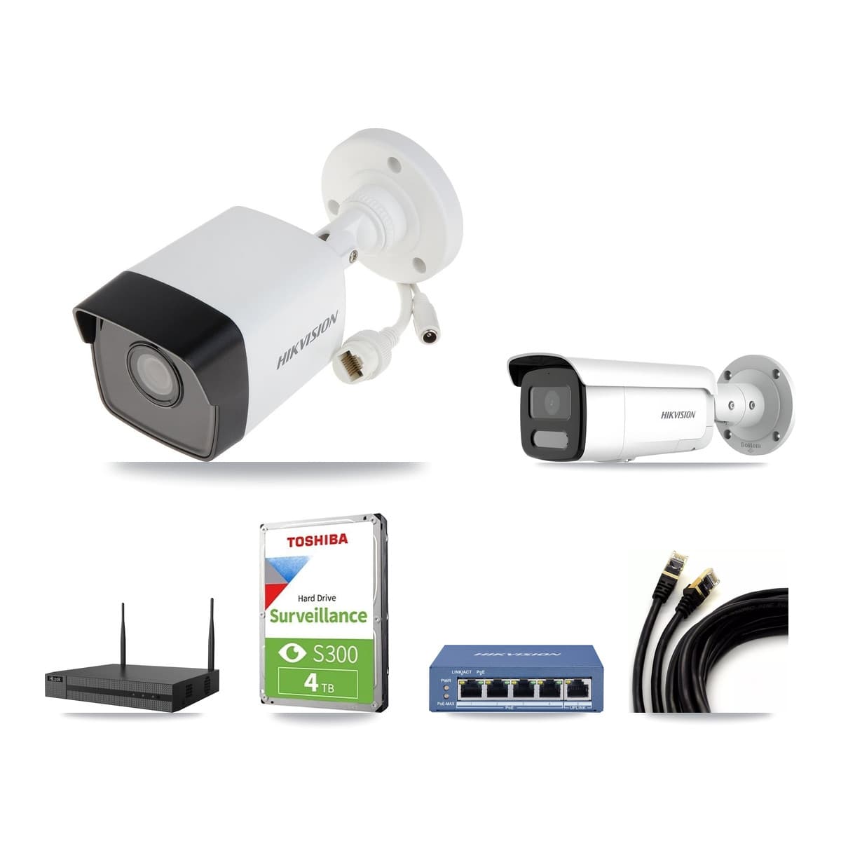 Hikvision & HiLook 4-Channel 4MP – 5MP CCTV Kit — 2 5MP + 1 4MP Bullet Cameras + 4TB Recording