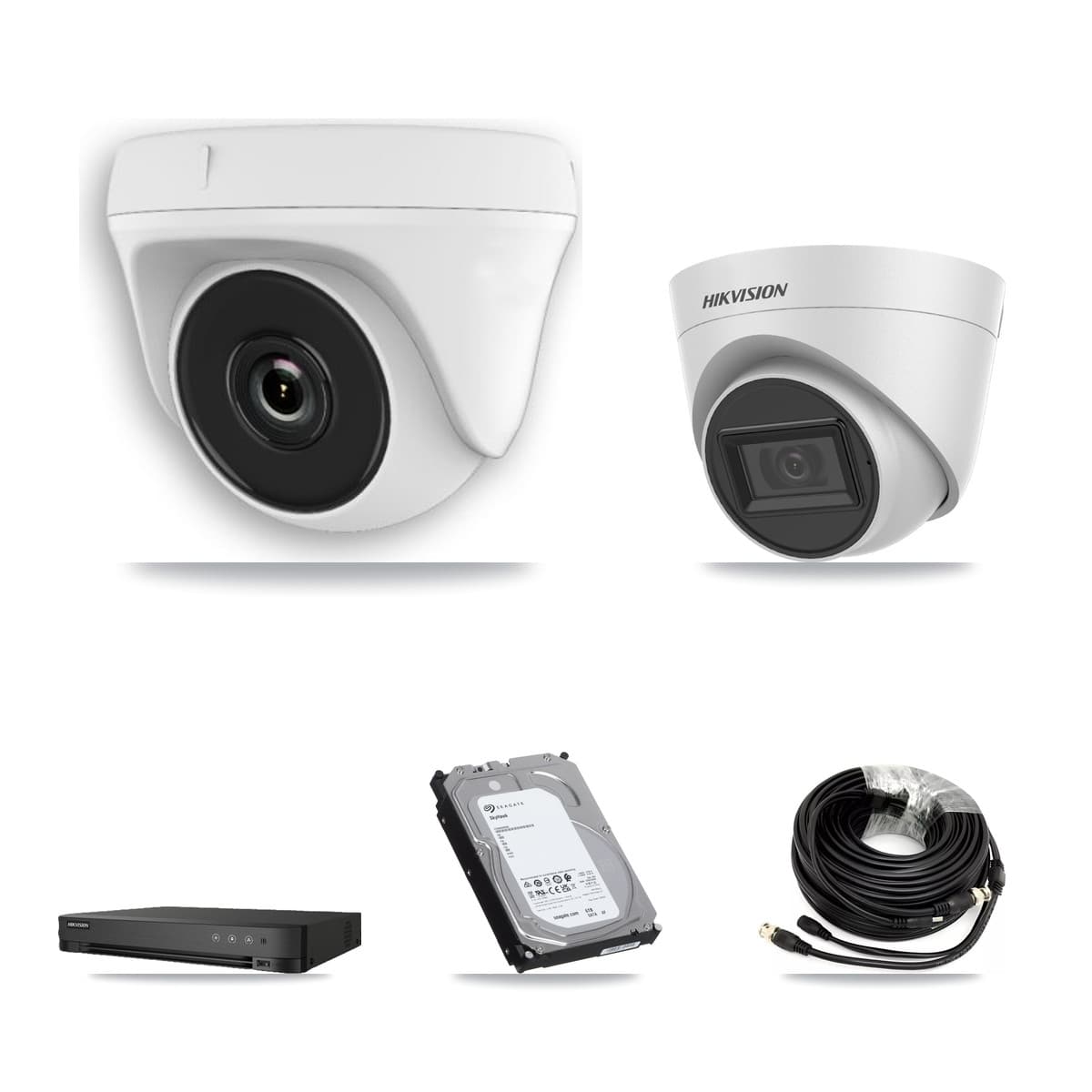 Hikvision 8-Channel 2MP – 5MP CCTV Kit — 1 White 5MP Turret + 5 White 2MP Dome Cameras + 6TB Recording (IDS-7208HQHI Recorder)