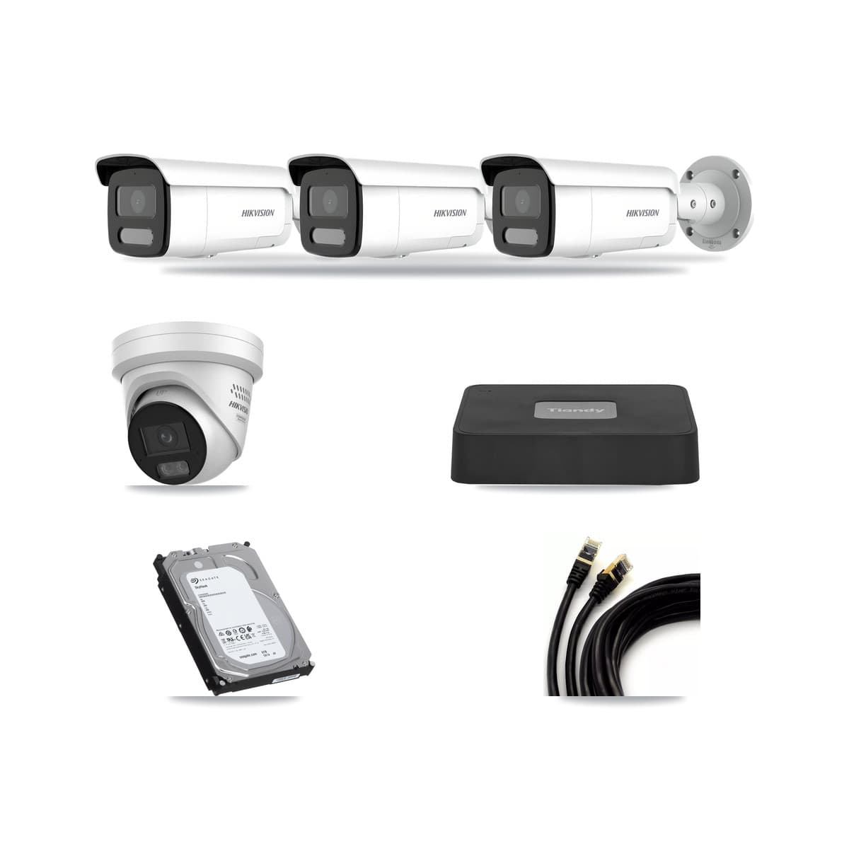 Tiandy 4-channel CCTV kit: 4 cameras (3× 4MP Bullet + 1× 4MP Turret), 6TB hard drive
