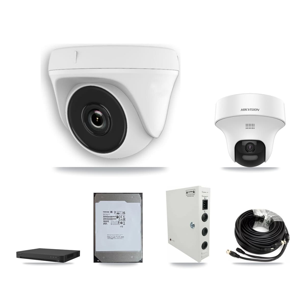 Hikvision 16-Channel 2MP – 5MP CCTV Kit — 5 DS-2CE70K0T 5MP Turret + 10 White HDT-2MP-N20W 2MP Dome Cameras + 14TB Recording